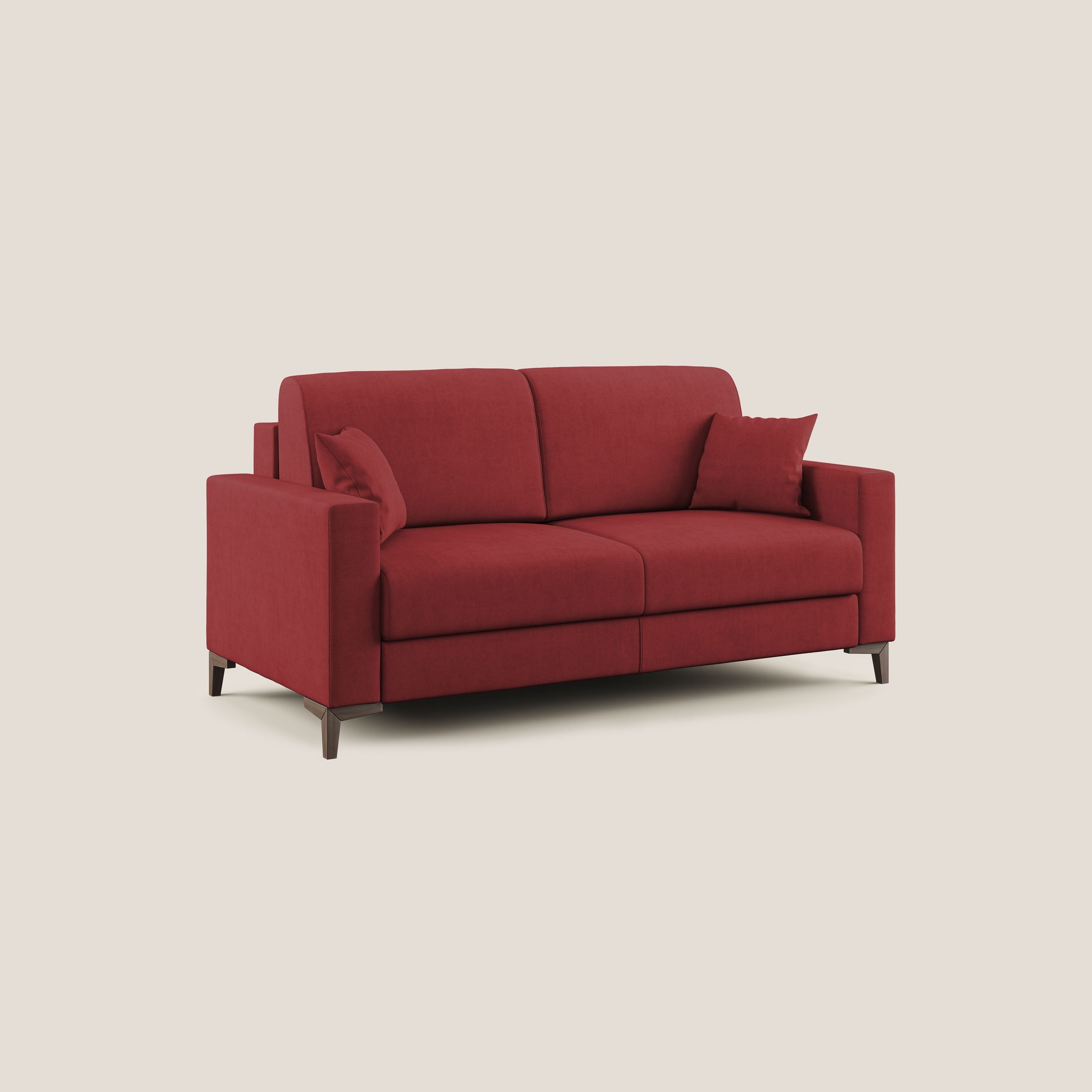 Kafka divano letto matrimoniale in morbido tessuto impermeabile T02 rosso - divani.store