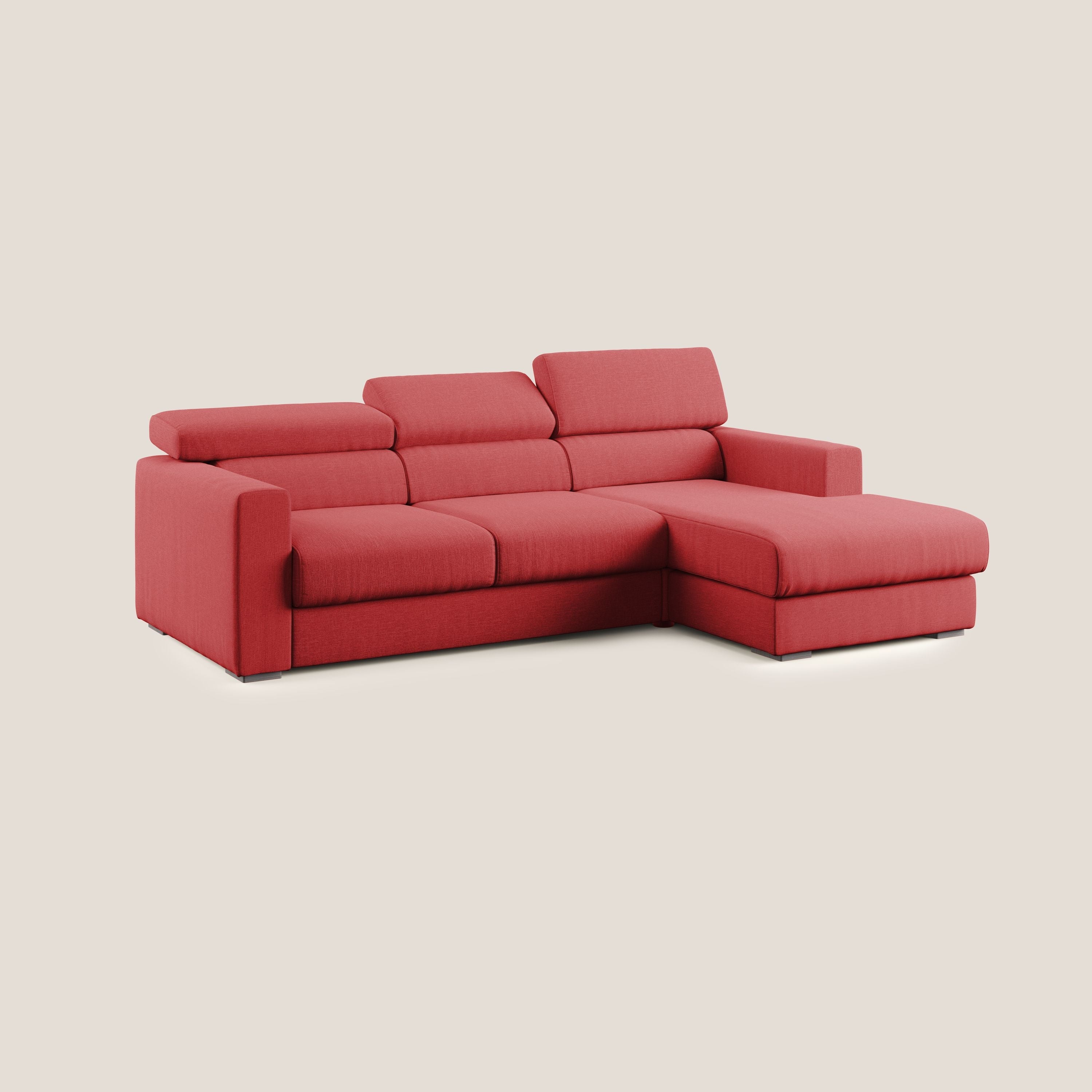 Dylan divano angolare con pouf estraibile poggiapiedi in tessuto simil cotone impermeabile T13 rosso - divani.store