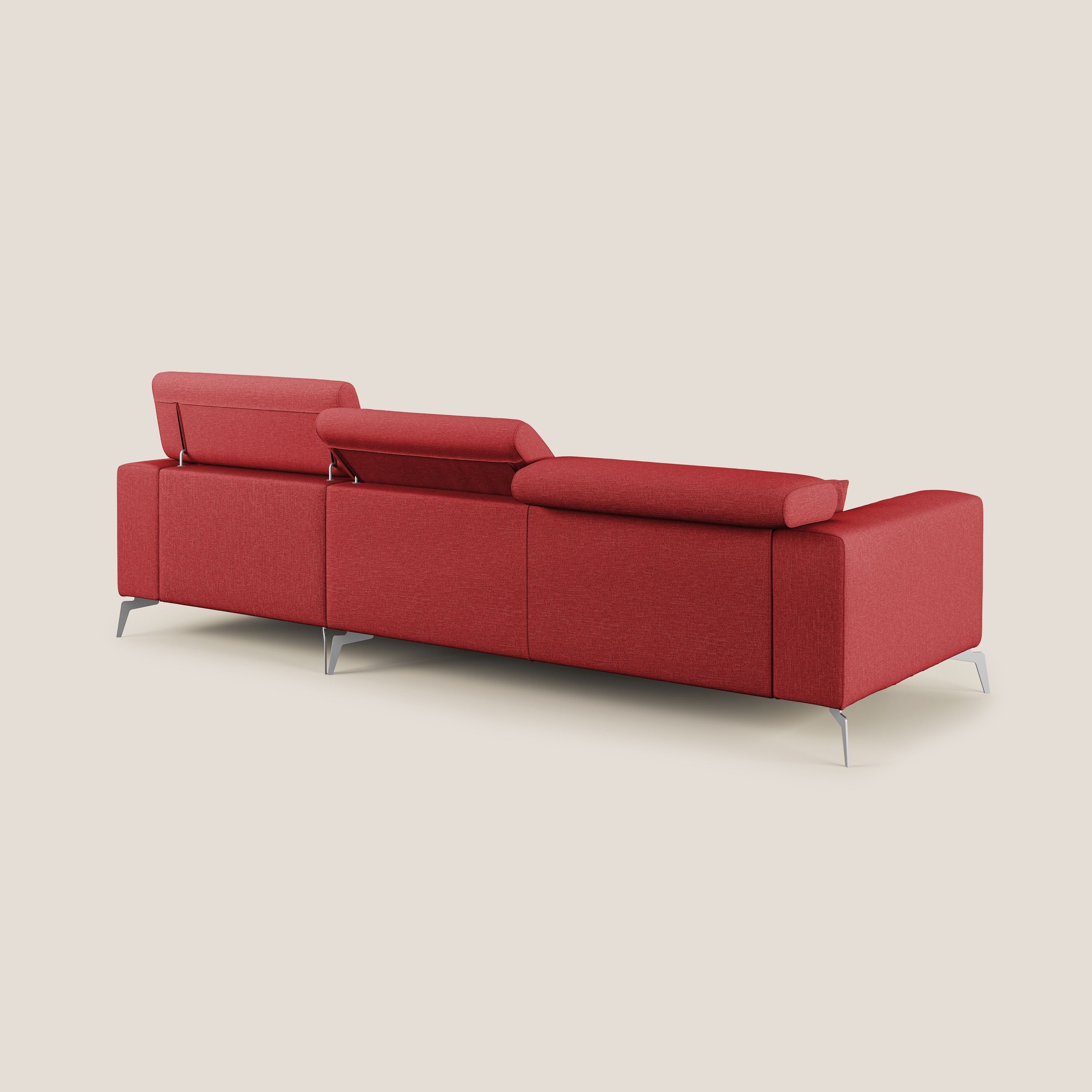 Blade Divano moderno angolare con poggiatesta reclinabili in tessuto impermeabile simil-cotone T13 rosso - divani.store