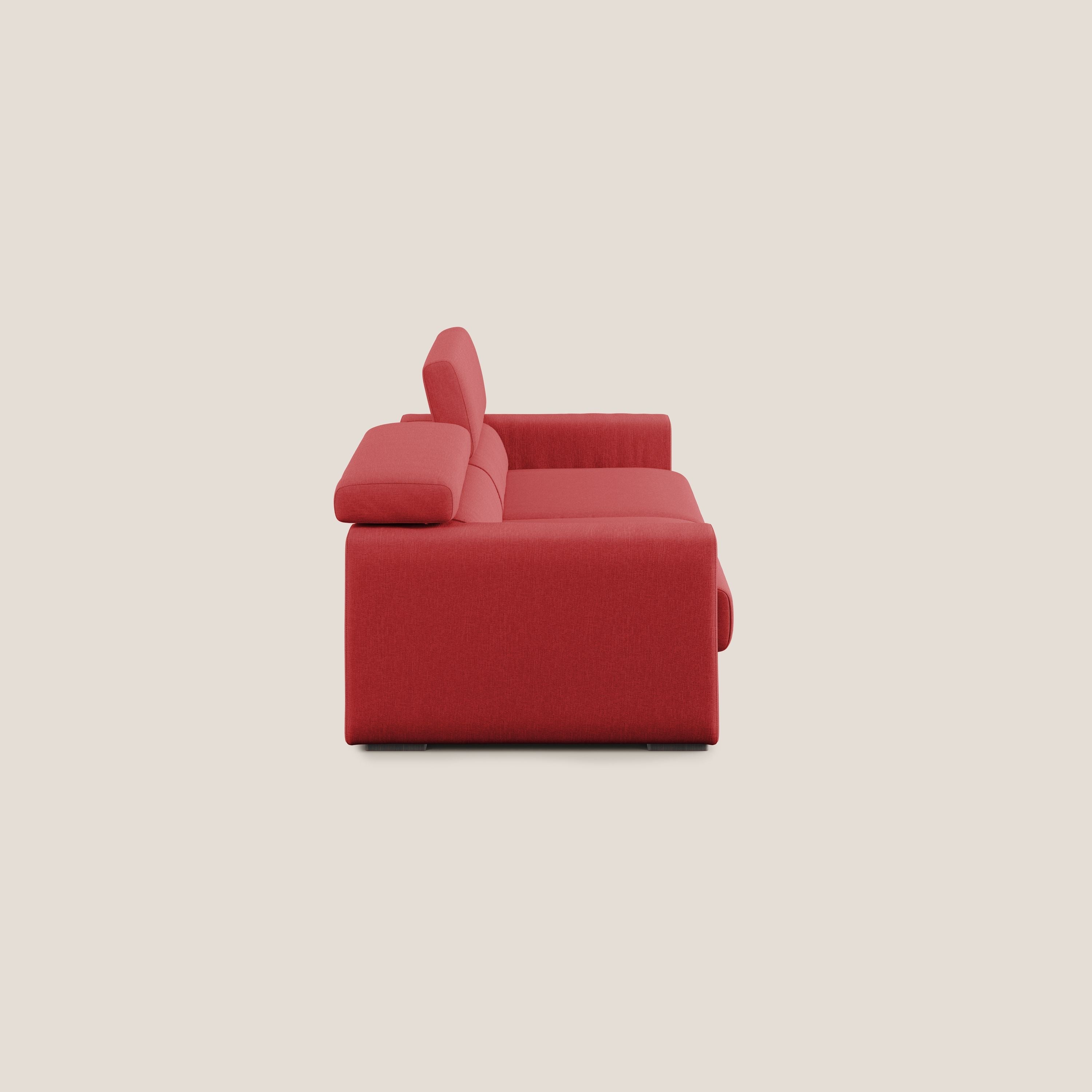 Dylan divano allungabile con pouf estraibile poggiapiedi in tessuto simil cotone impermeabile T13 rosso - divani.store