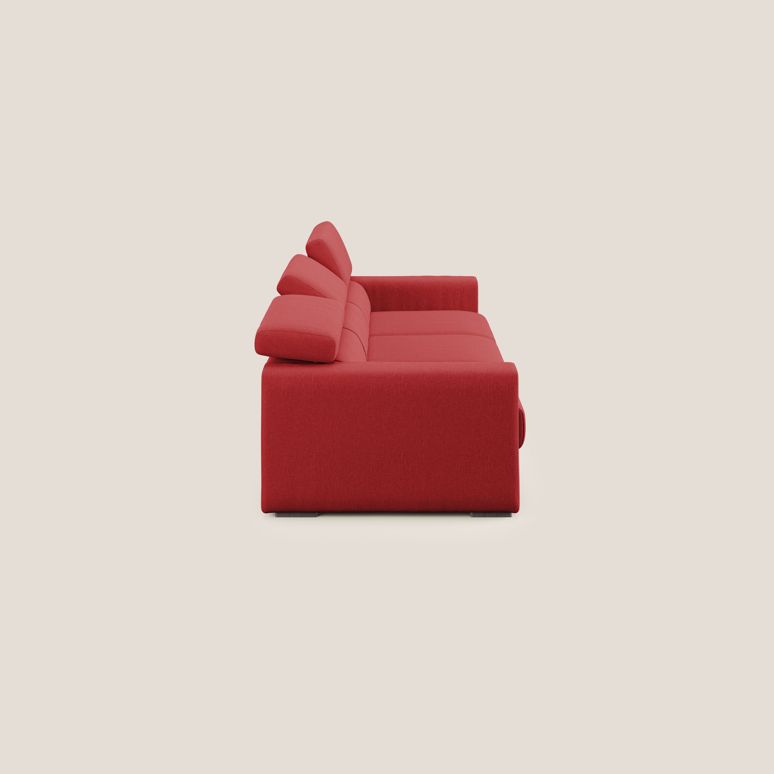 Dylan divano a 3 sedute con pouf estraibile poggiapiedi in tessuto simil cotone impermeabile T13 rosso - divani.store