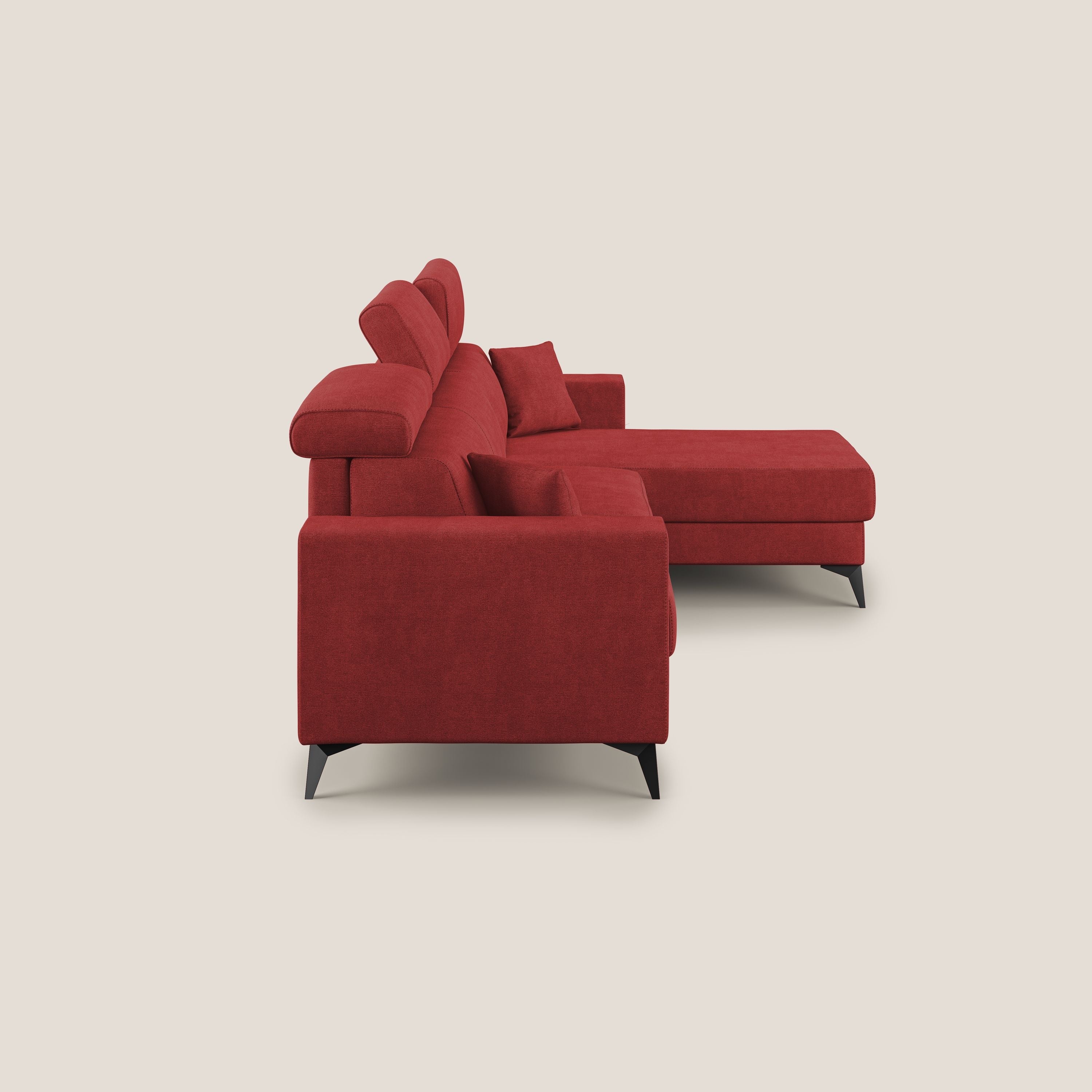 Pegaso divano letto angolare con poggiatesta reclinabili e rivestimento impermeabile T02 rosso - divani.store