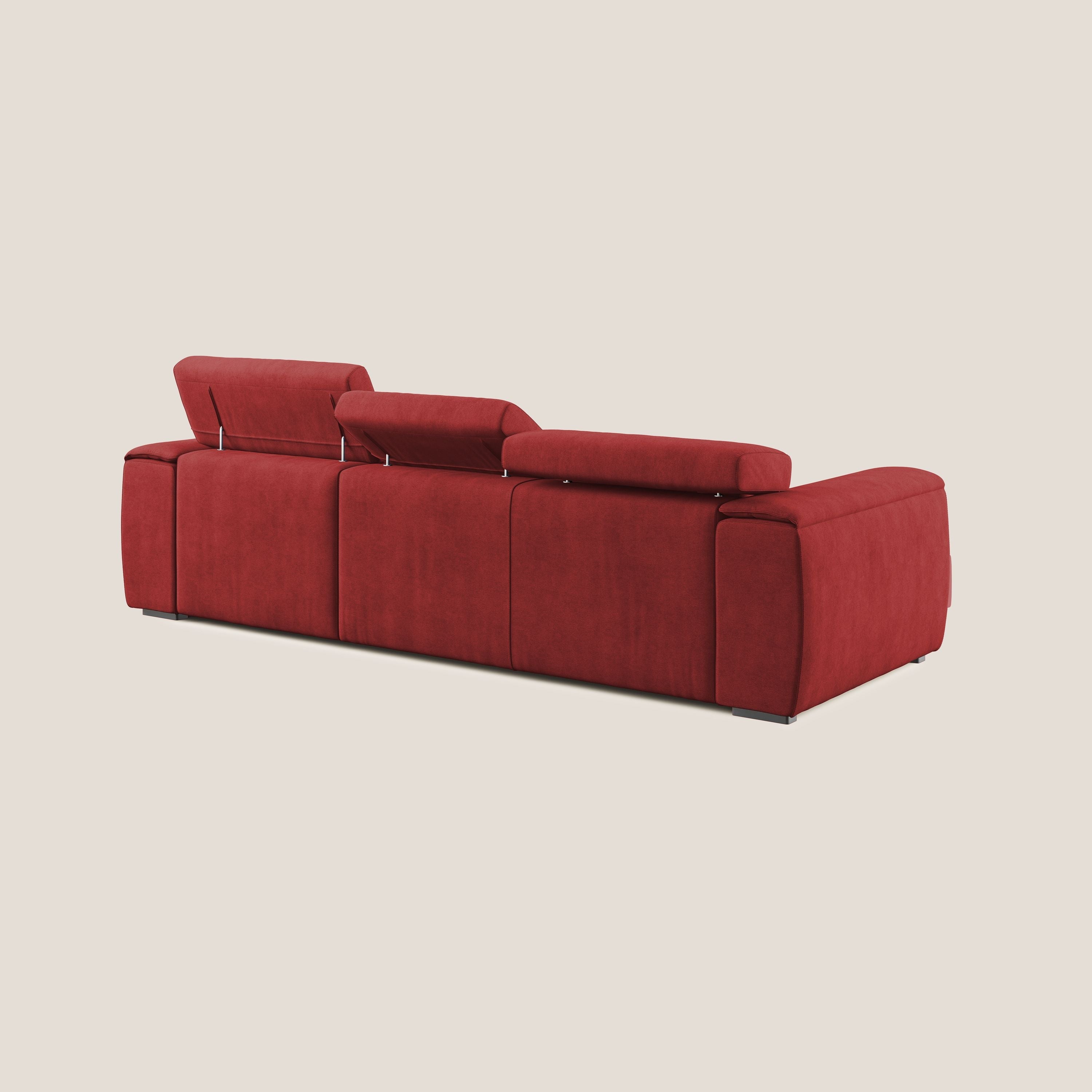 Zeno Divano angolare con pouf estraibile poggiapiedi in tessuto morbido impermeabile T02 rosso - divani.store