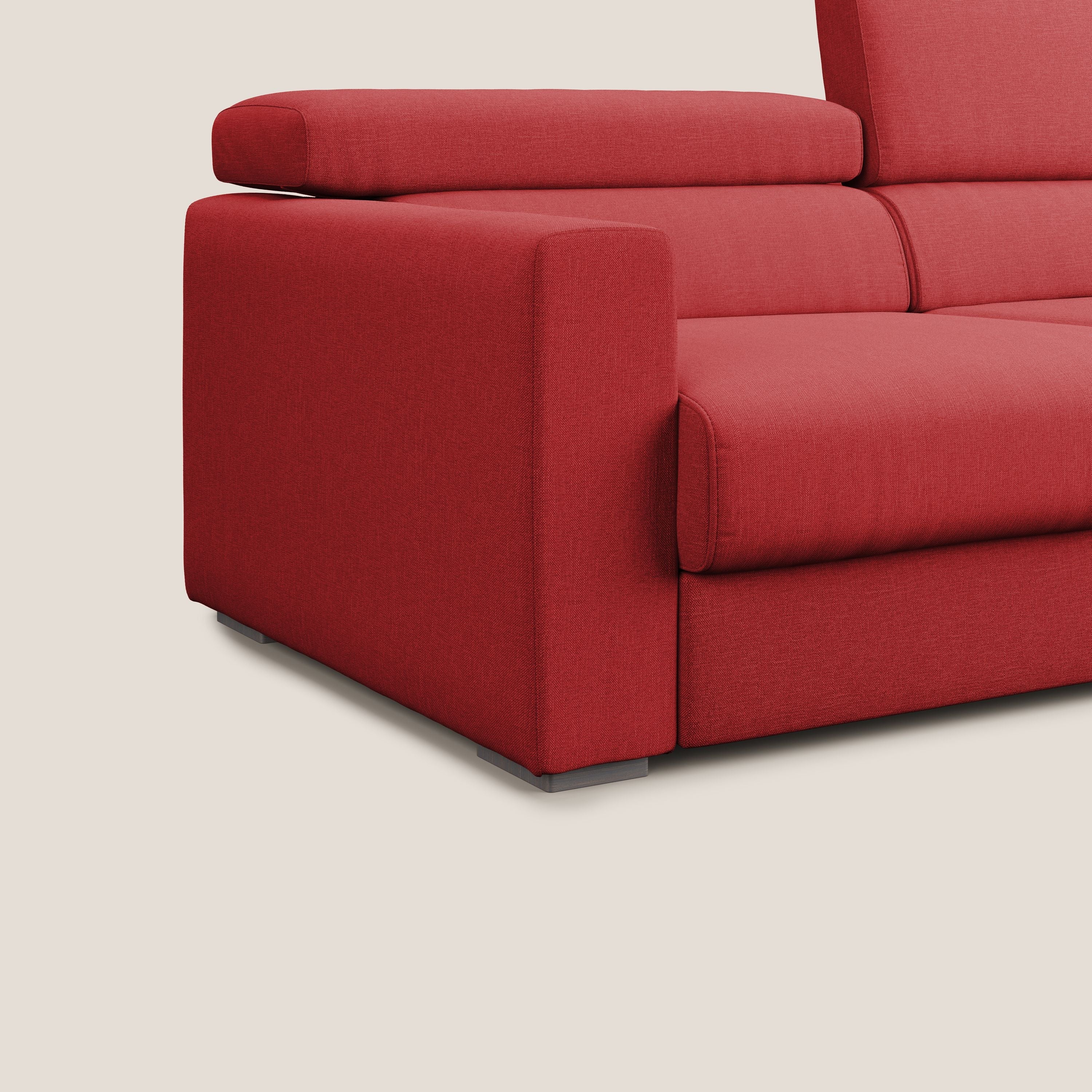 Dylan divano allungabile con pouf estraibile poggiapiedi in tessuto simil cotone impermeabile T13 rosso - divani.store