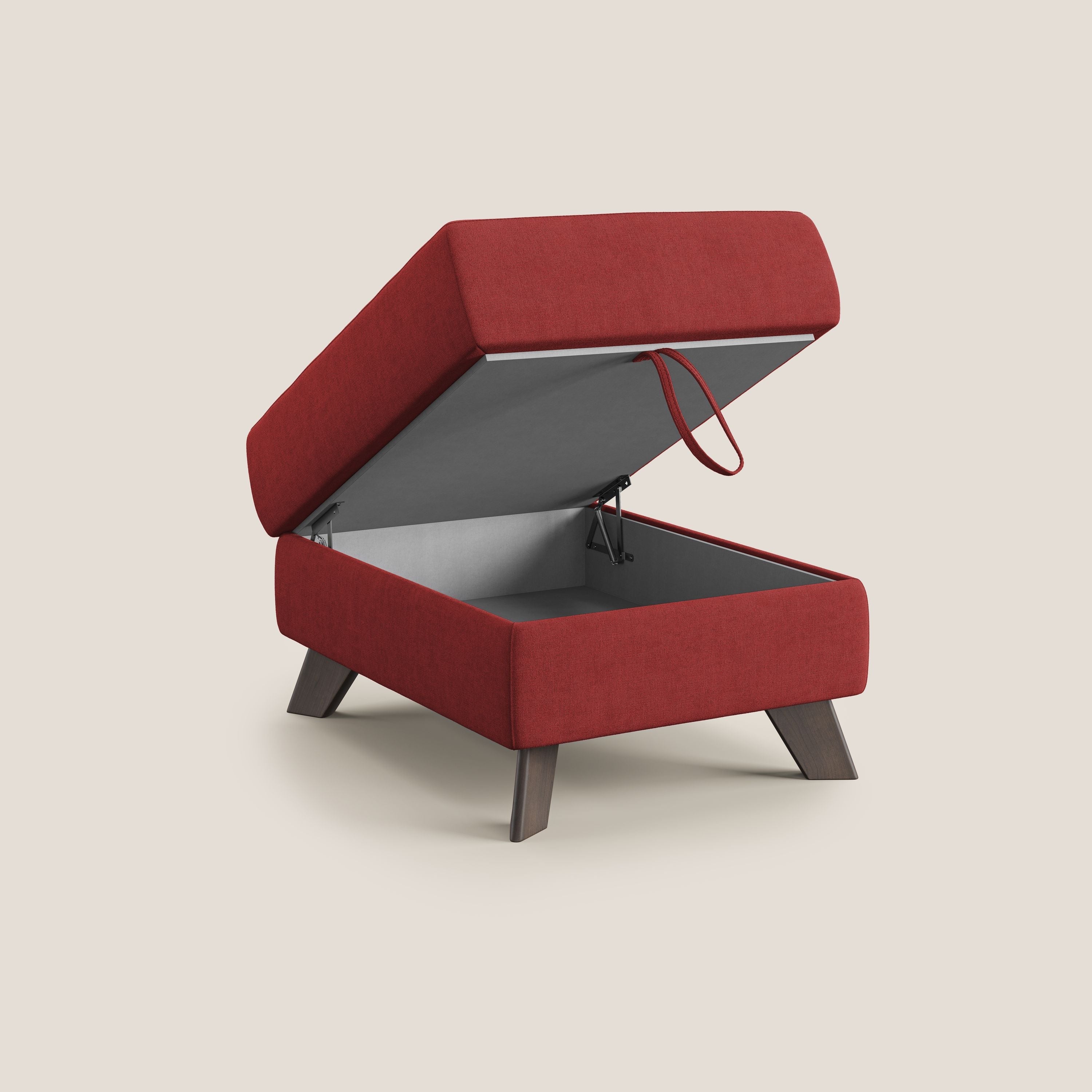 Moon Pouf contenitore e piedini alti in tessuto morbido impermeabile T02 rosso - divani.store