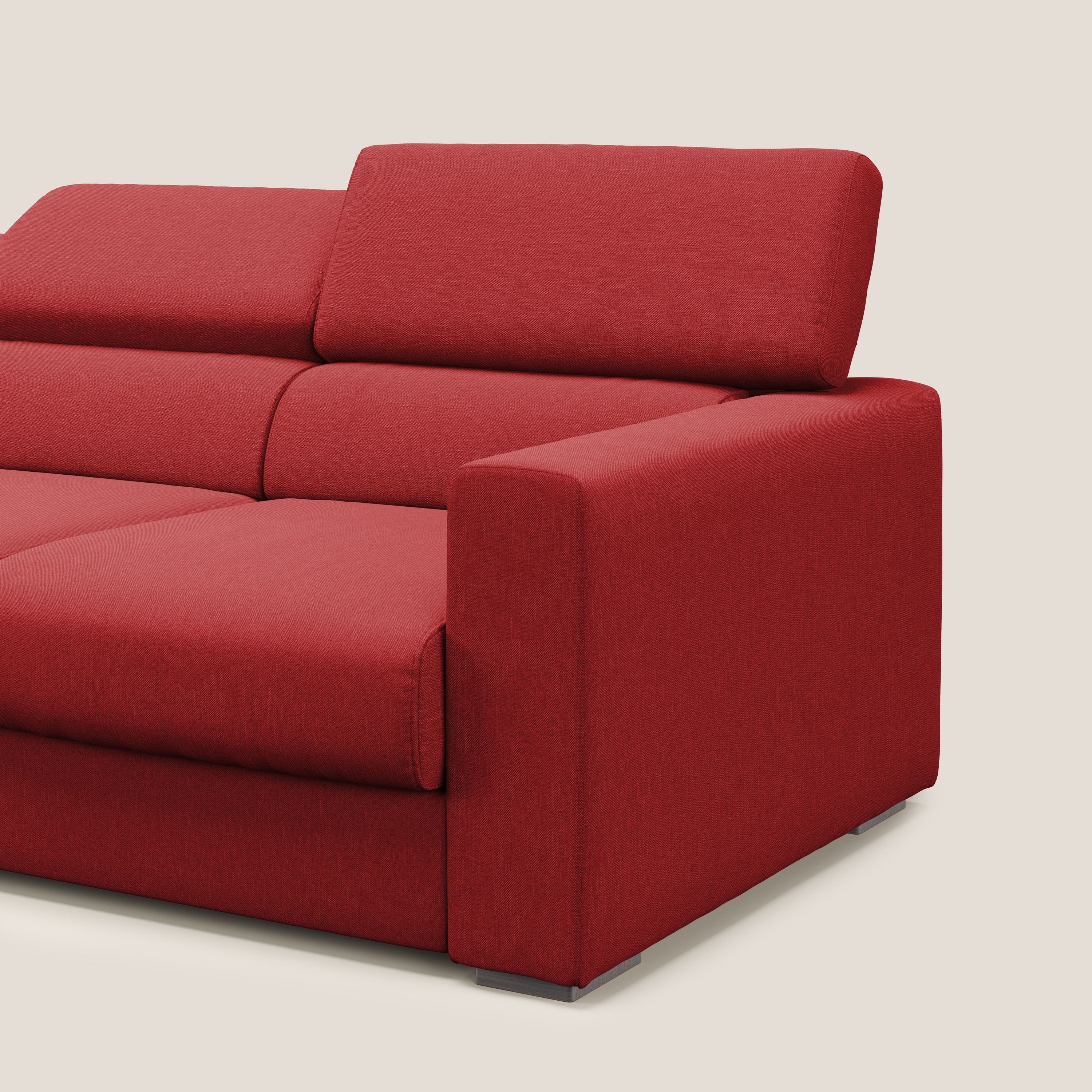 Dylan divano a 3 sedute con pouf estraibile poggiapiedi in tessuto simil cotone impermeabile T13 rosso - divani.store