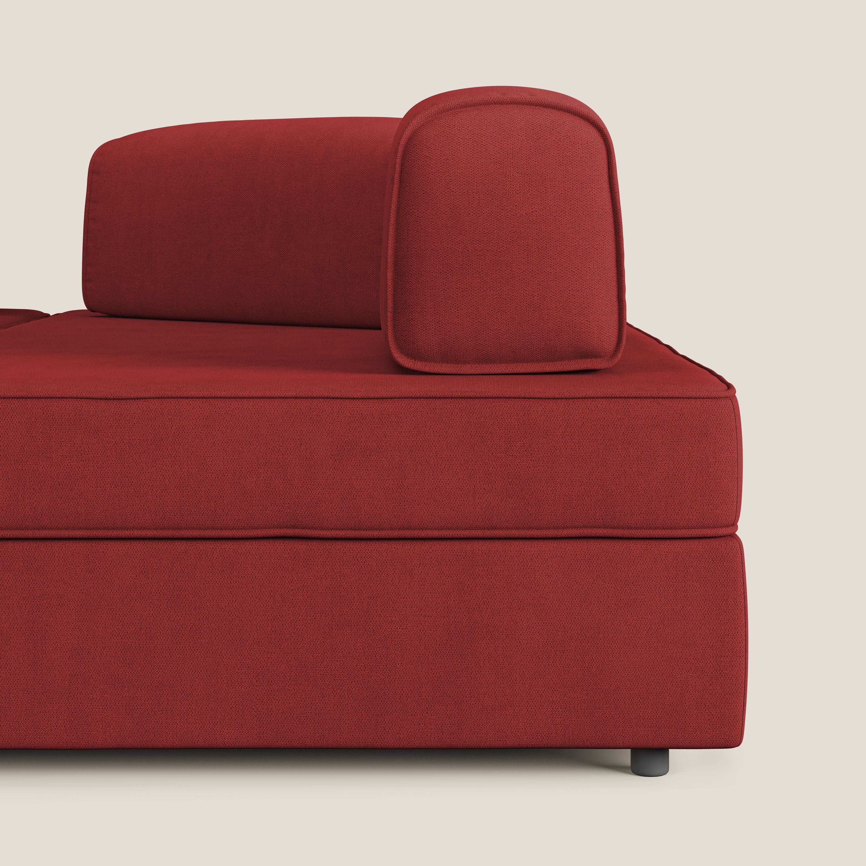 Liberty divano angolare con pouf estraibile e schienali movibili in tessuto morbido impermeabile T02 rosso - divani.store