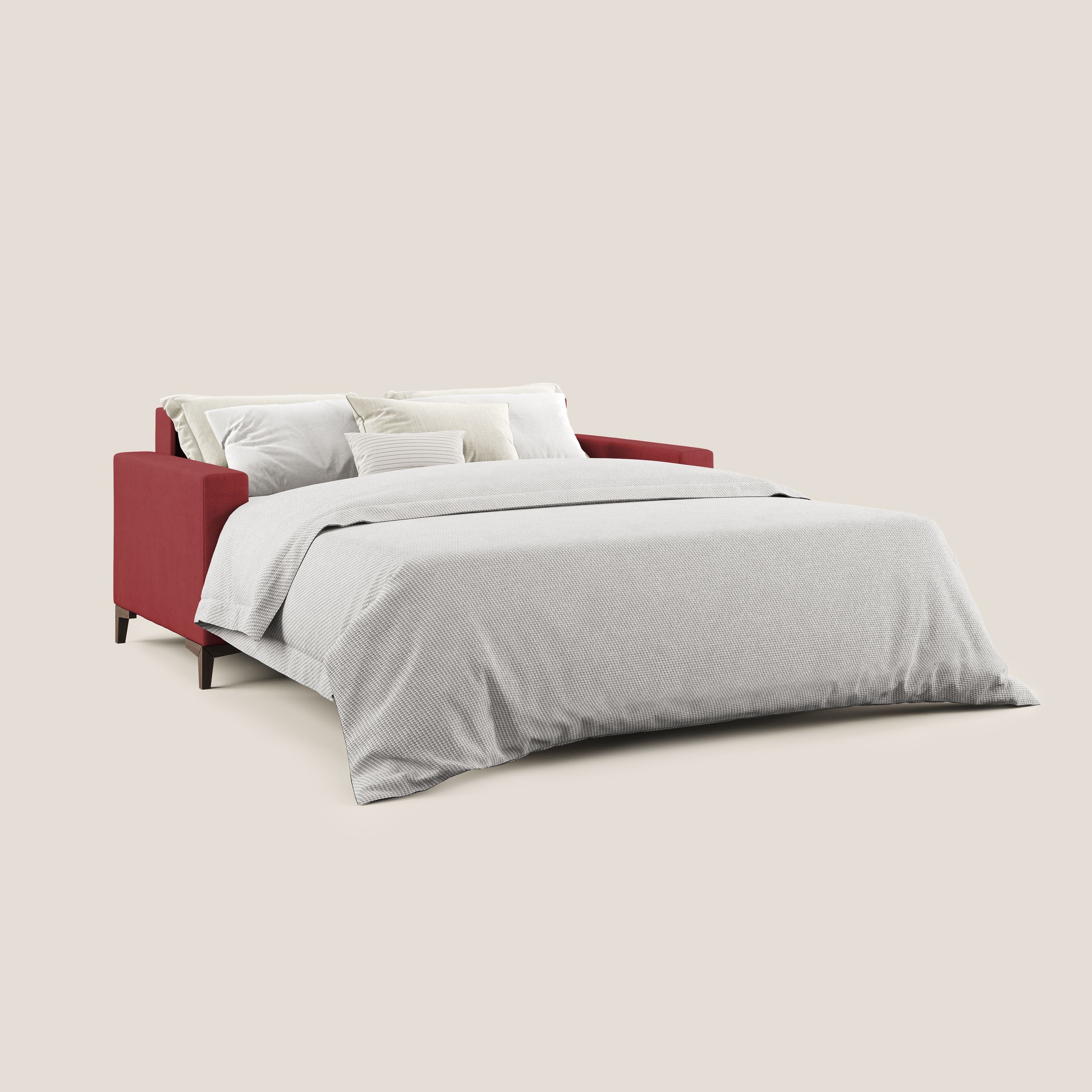 Kafka divano letto matrimoniale in morbido tessuto impermeabile T02 rosso - divani.store