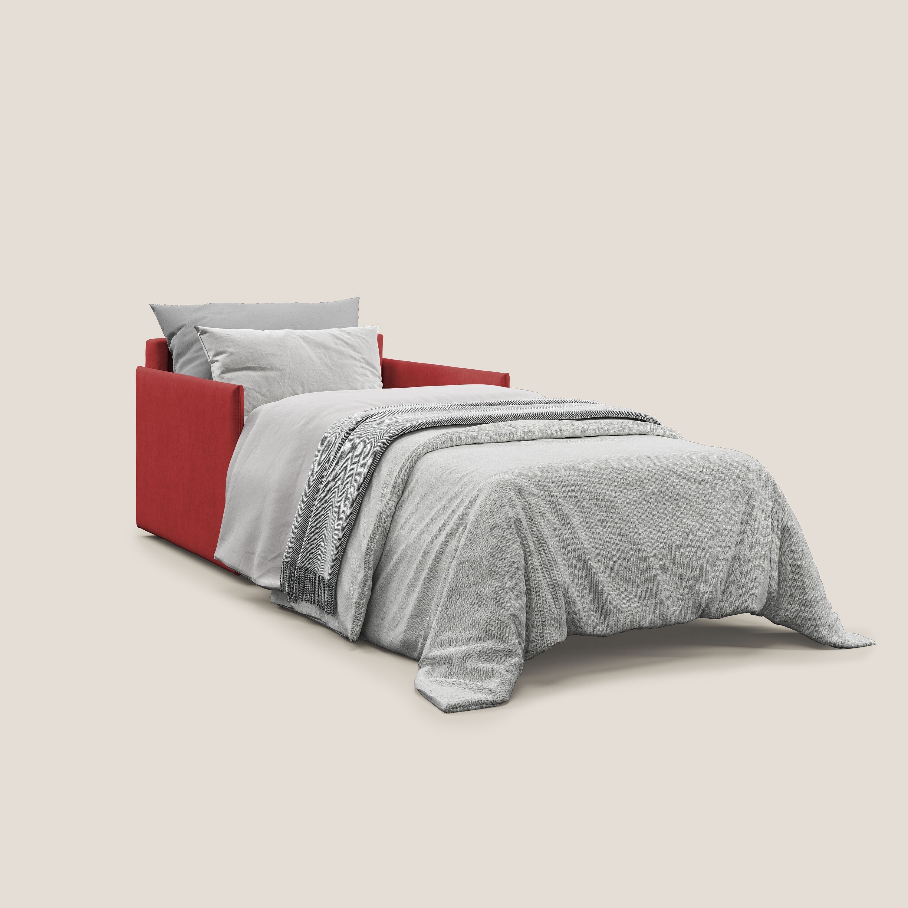 Evans poltrona letto in morbido tessuto impermeabile T02 rosso - divani.store