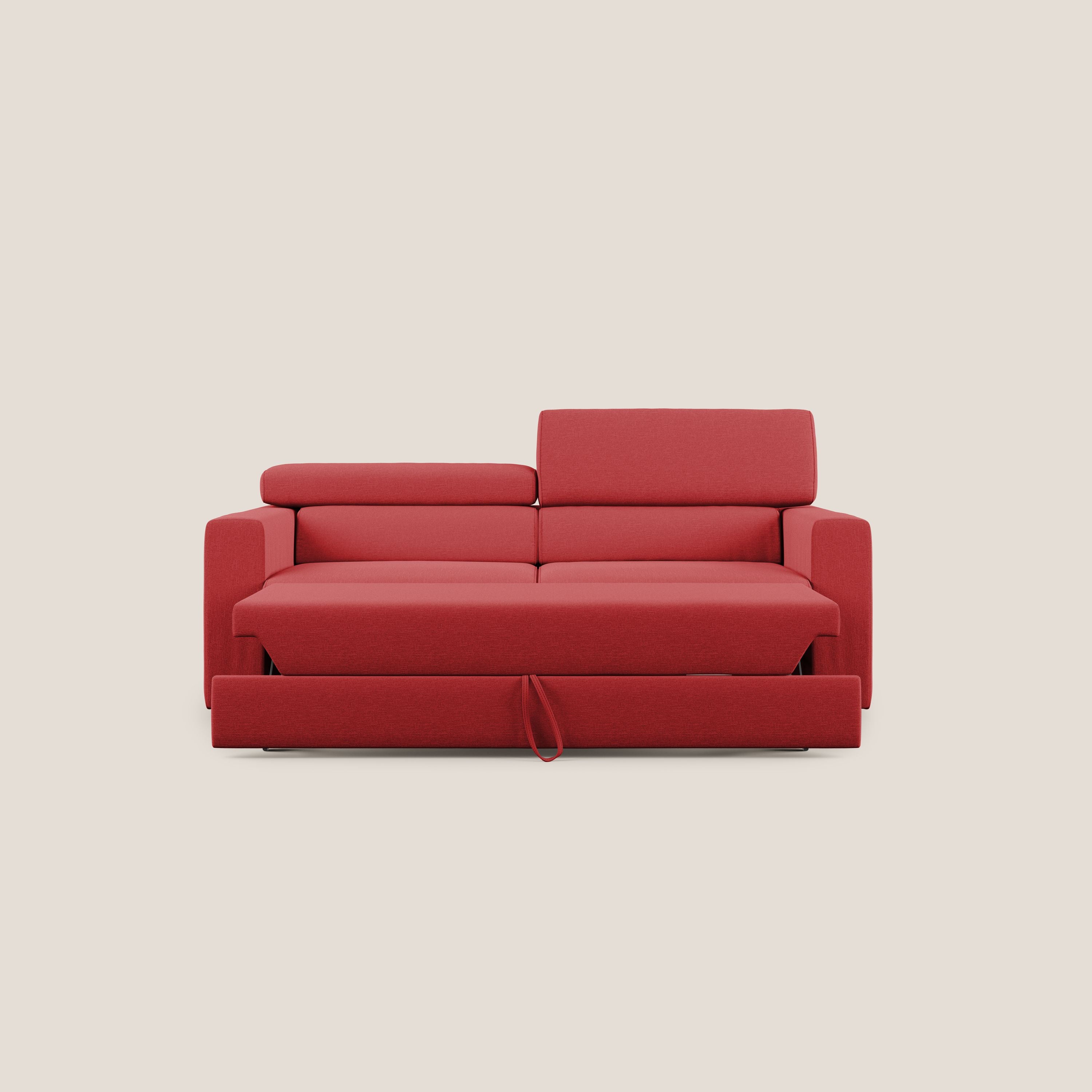 Dylan divano allungabile con pouf estraibile poggiapiedi in tessuto simil cotone impermeabile T13 rosso - divani.store
