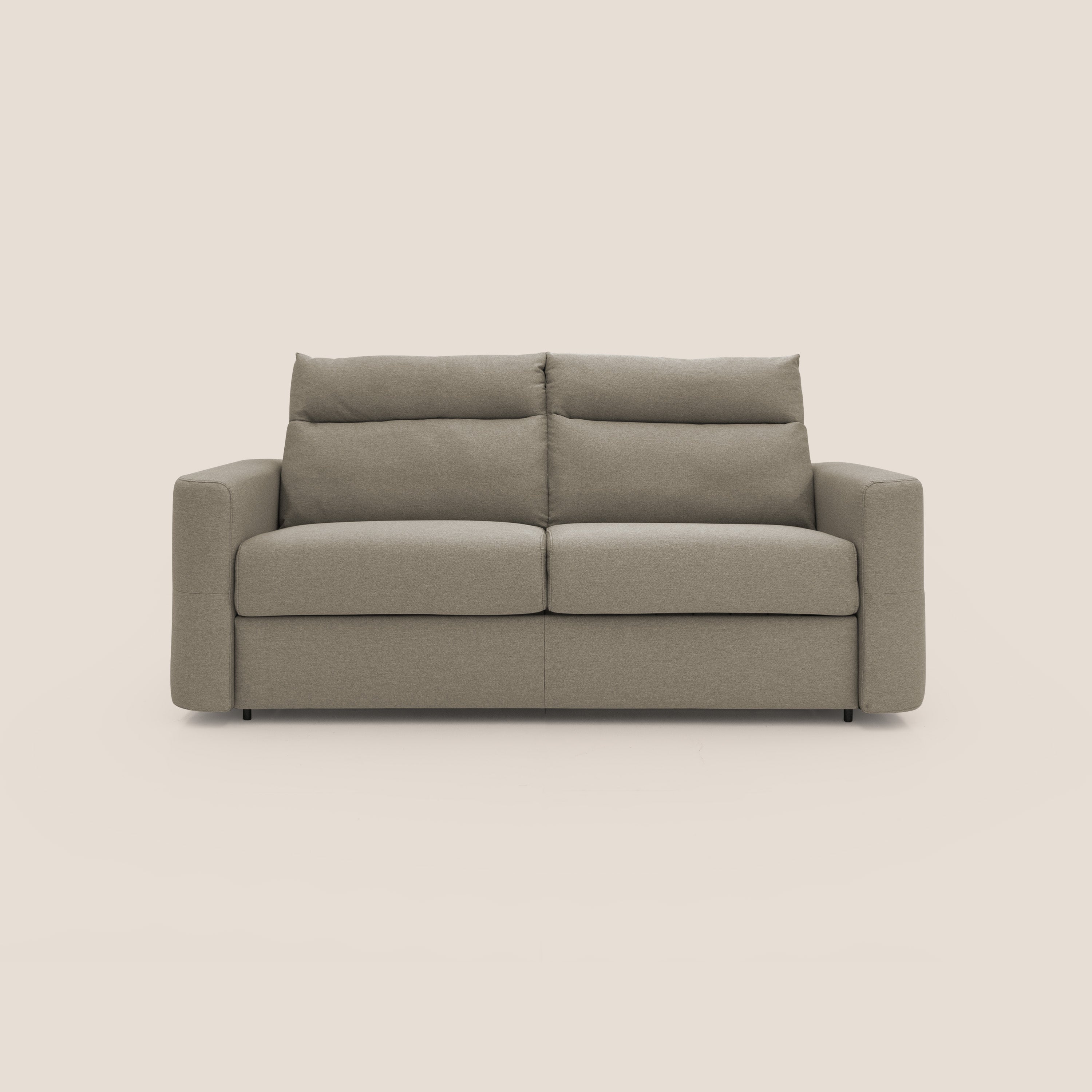 Cupido Divano letto materasso H18 cm e schienale alto in tessuto impermeabile simil cotone T13 tortora - divani.store