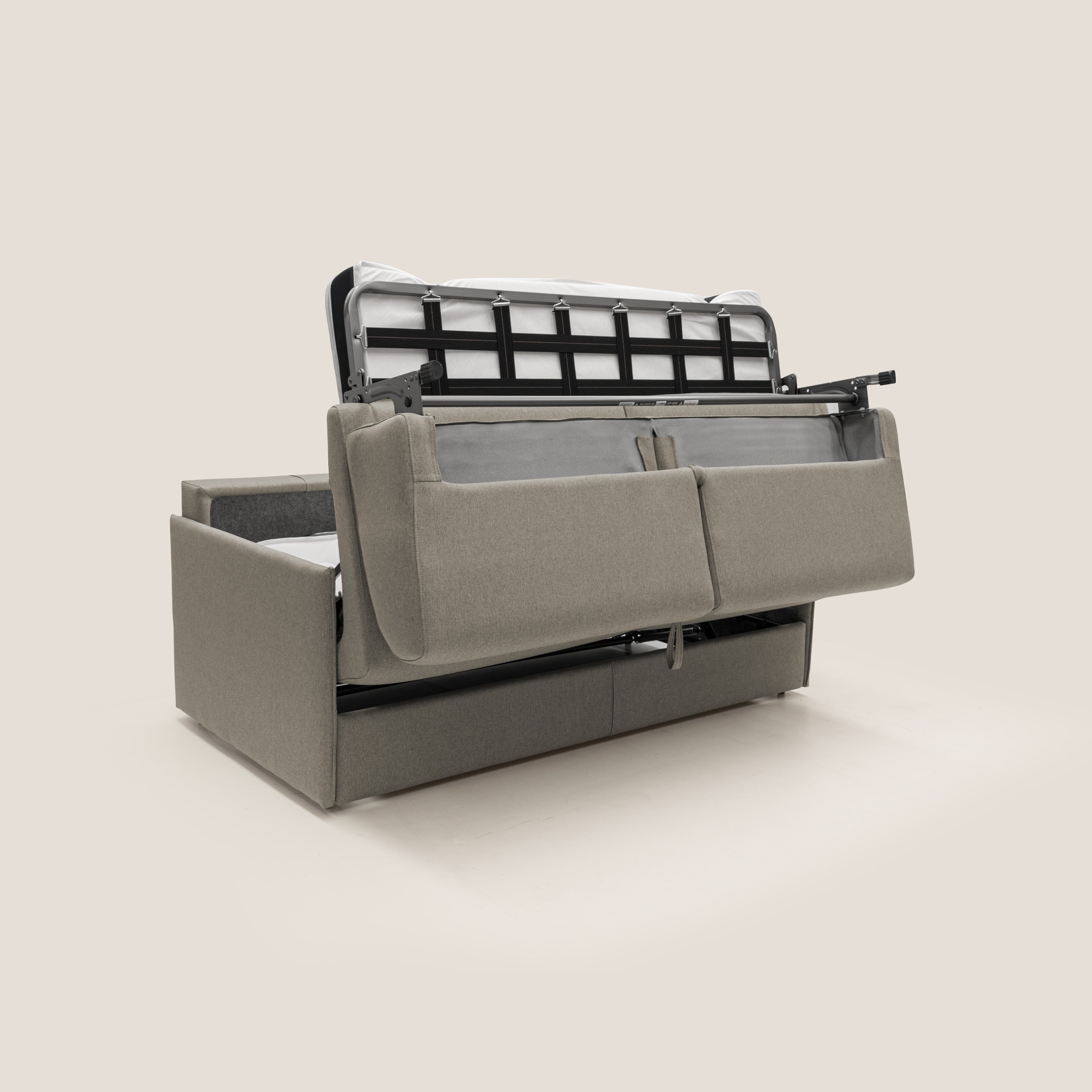 Evans Divano letto matrimoniale in tessuto impermeabile T13 tortora - divani.store