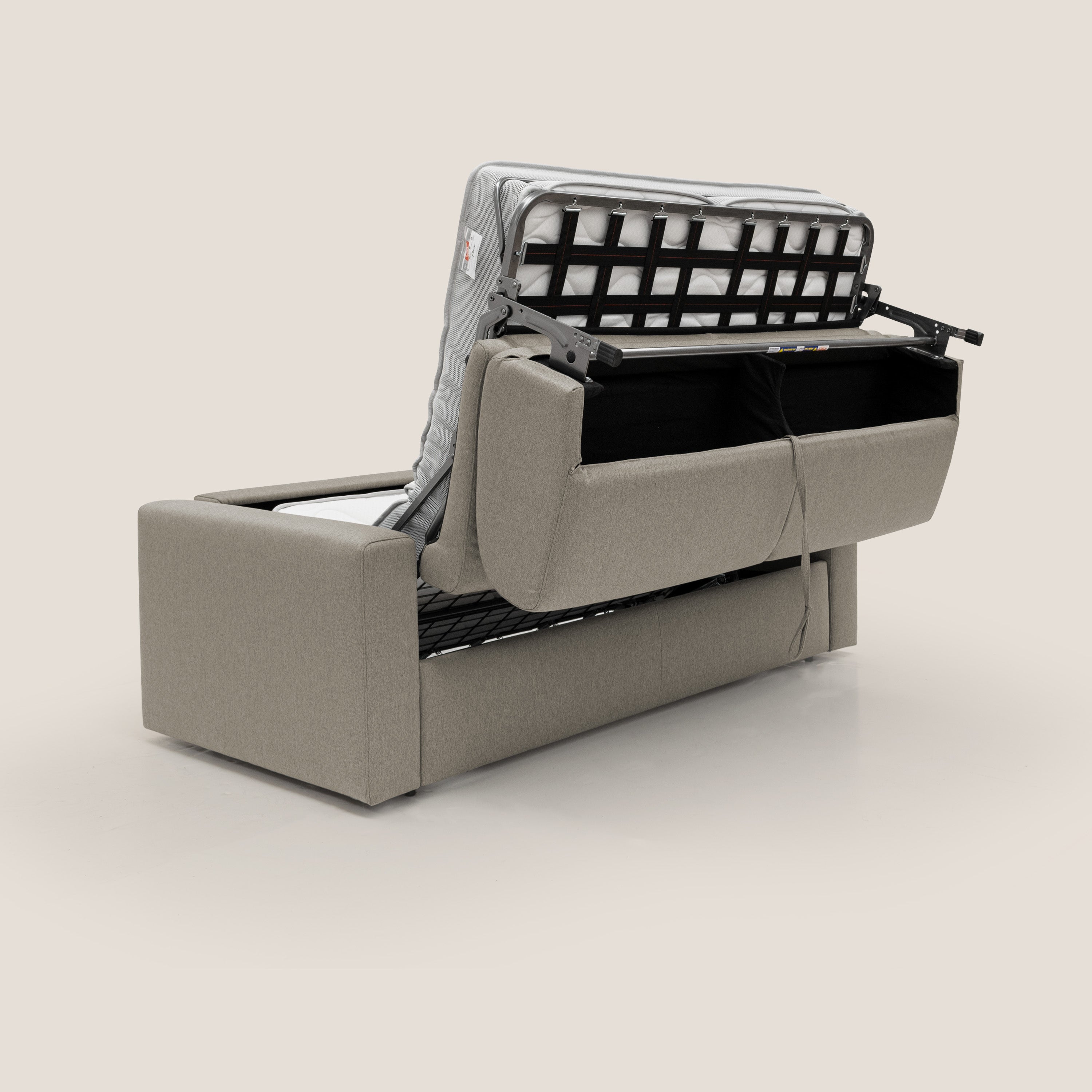 Kansas Divano letto matrimoniale alto 20 cm in tessuto impermeabile misto cotone T13 tortora - divani.store