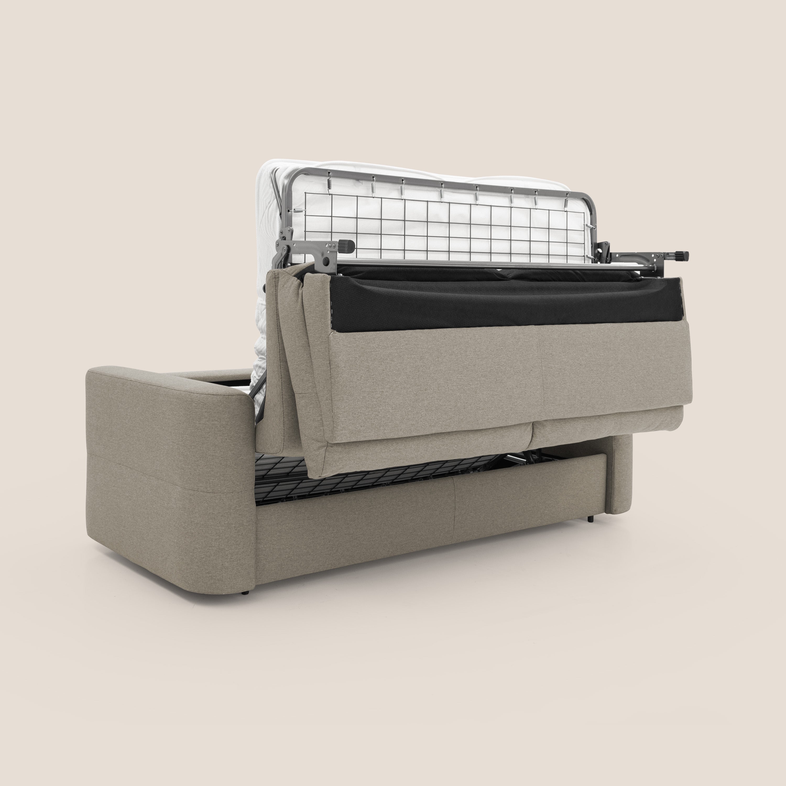 Cupido Divano letto materasso H18 cm e schienale alto in tessuto impermeabile simil cotone T13 tortora - divani.store