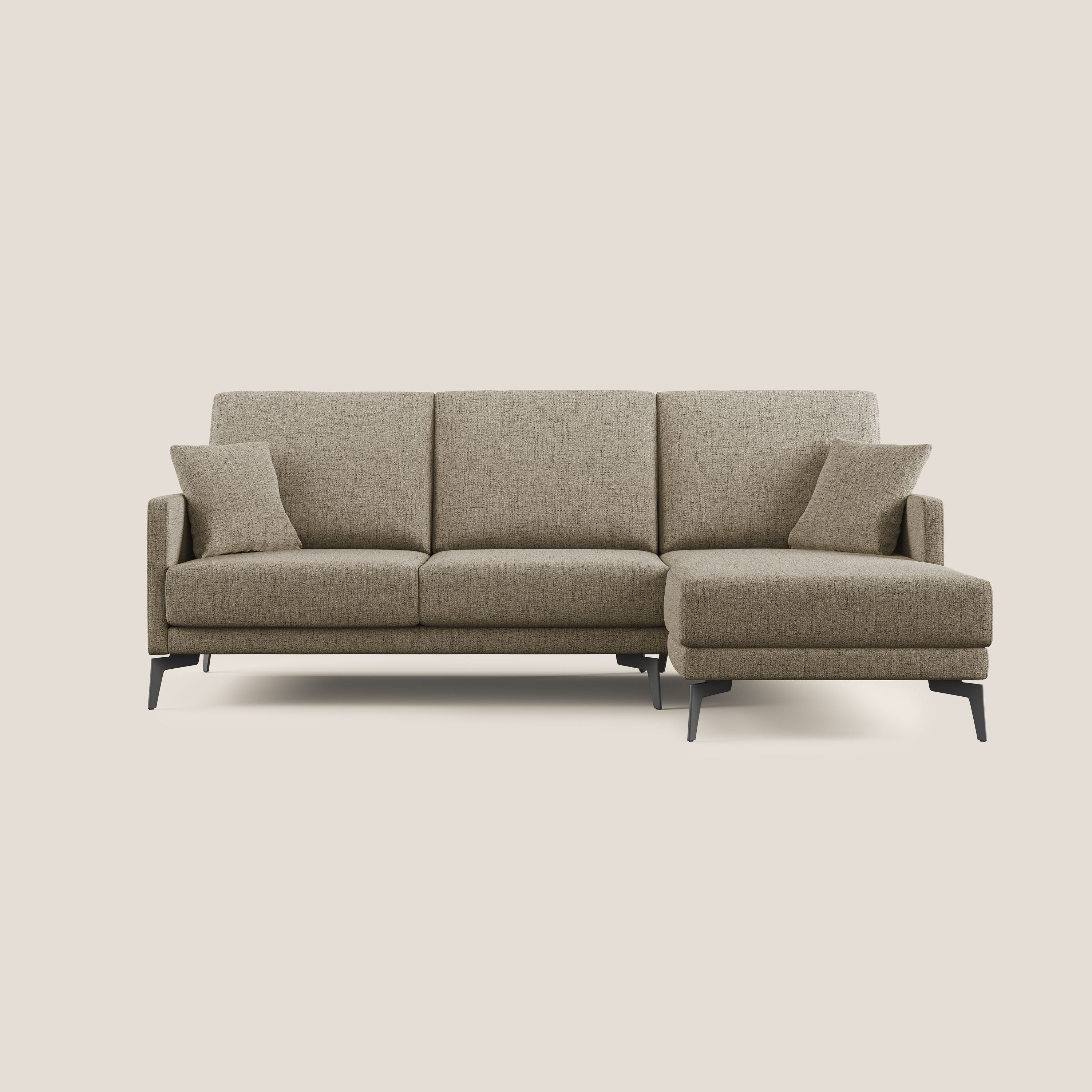 Saturno divano angolare moderno in tessuto morbido impermeabile T03 marrone - divani.store