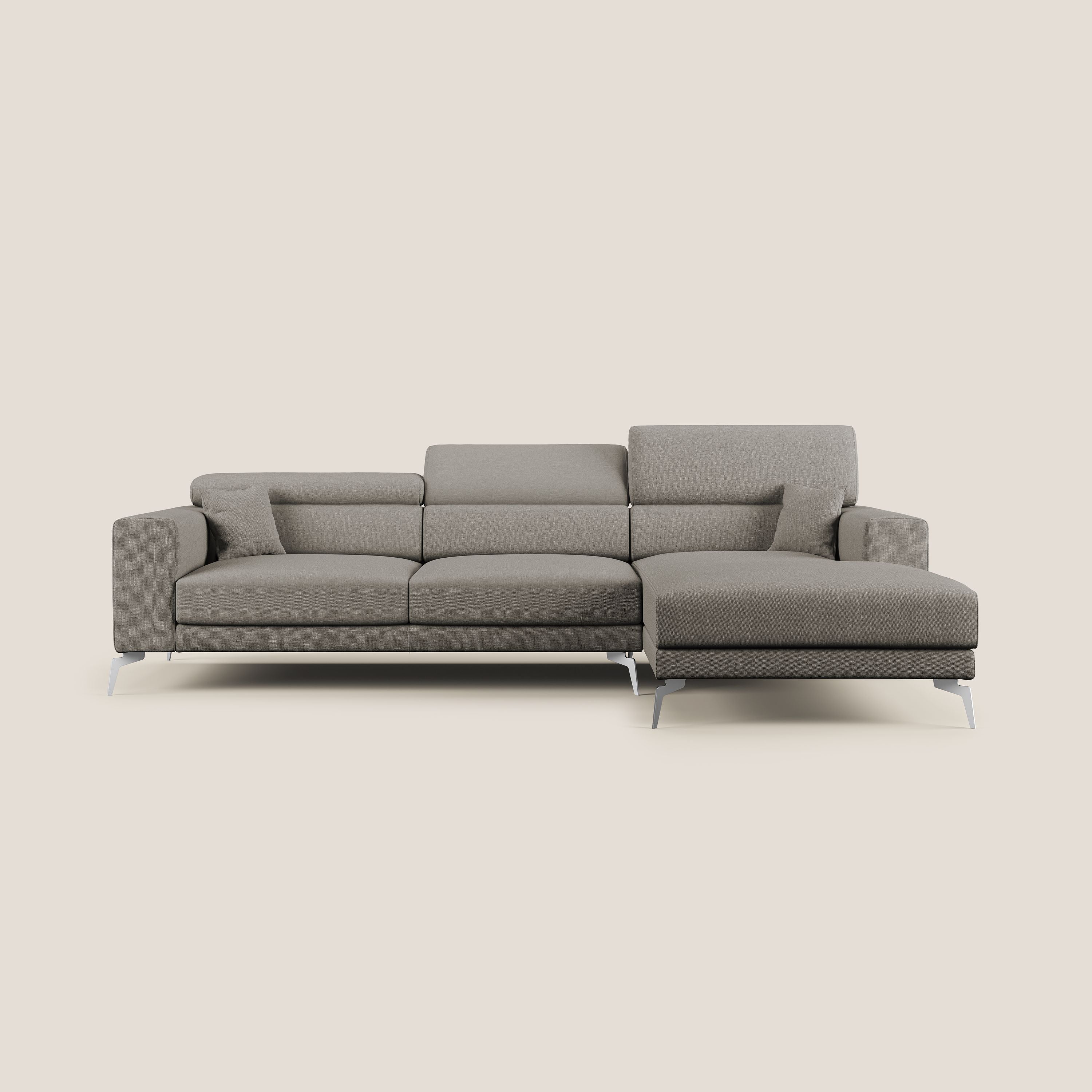Blade Divano moderno angolare con poggiatesta reclinabili in tessuto impermeabile simil-cotone T13 tortora - divani.store