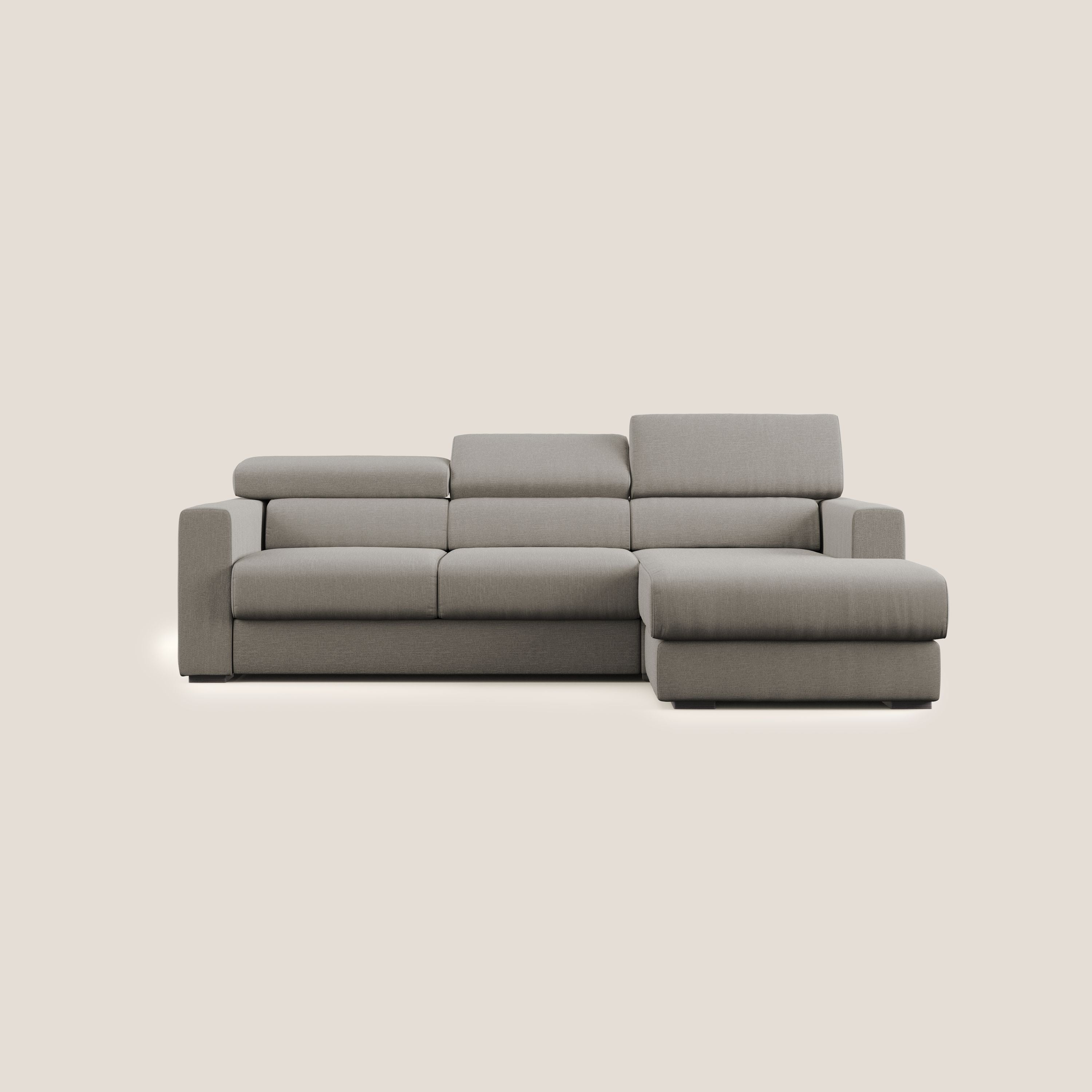 Dylan divano angolare con pouf estraibile poggiapiedi in tessuto simil cotone impermeabile T13 tortora - divani.store