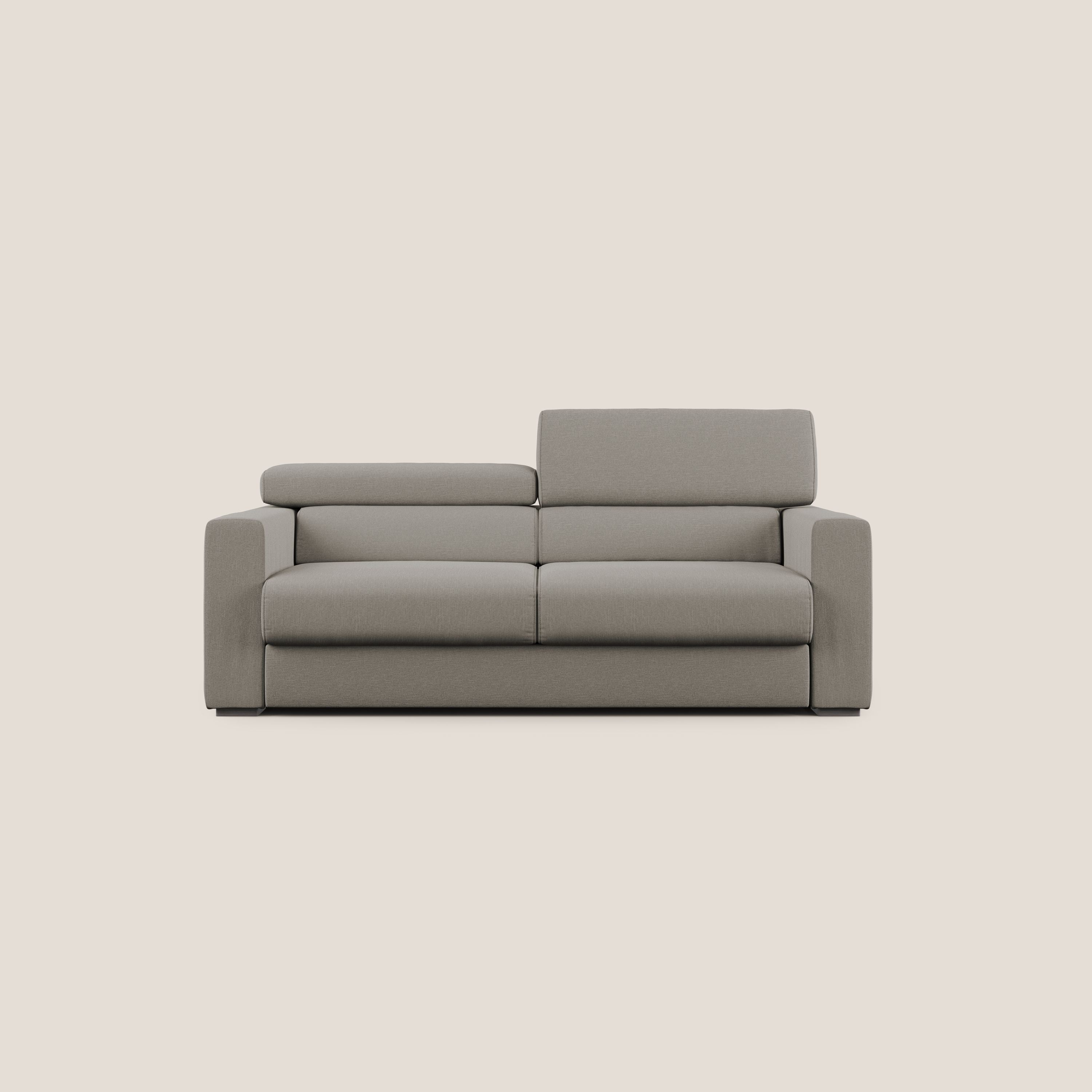 Dylan divano allungabile con pouf estraibile poggiapiedi in tessuto simil cotone impermeabile T13 tortora - divani.store