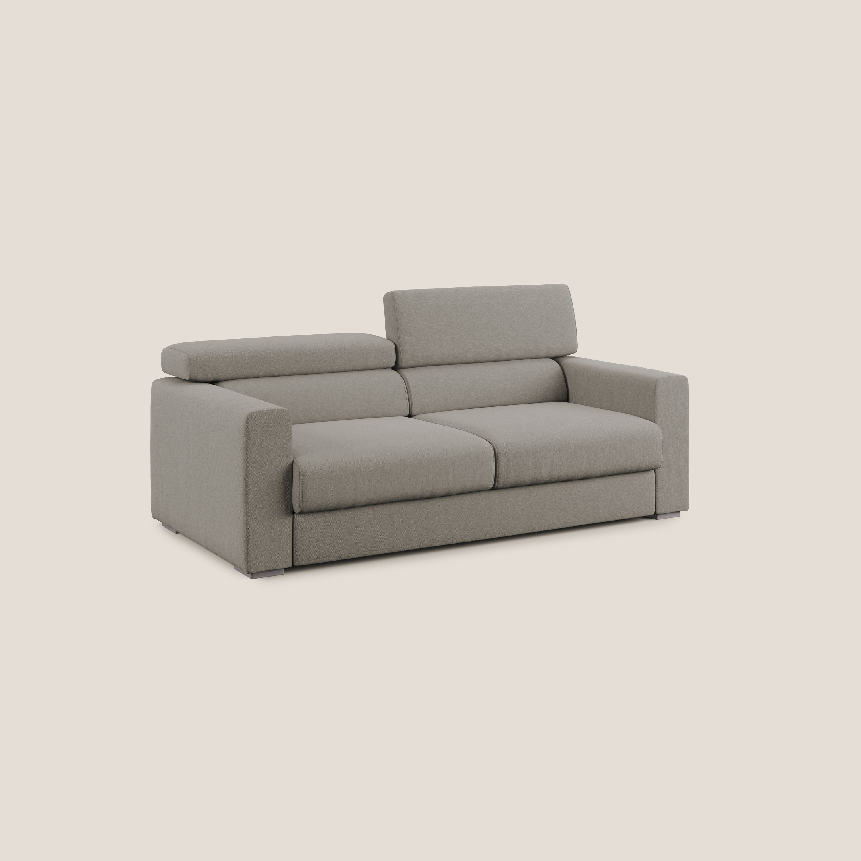 Dylan divano allungabile con pouf estraibile poggiapiedi in tessuto simil cotone impermeabile T13 tortora - divani.store