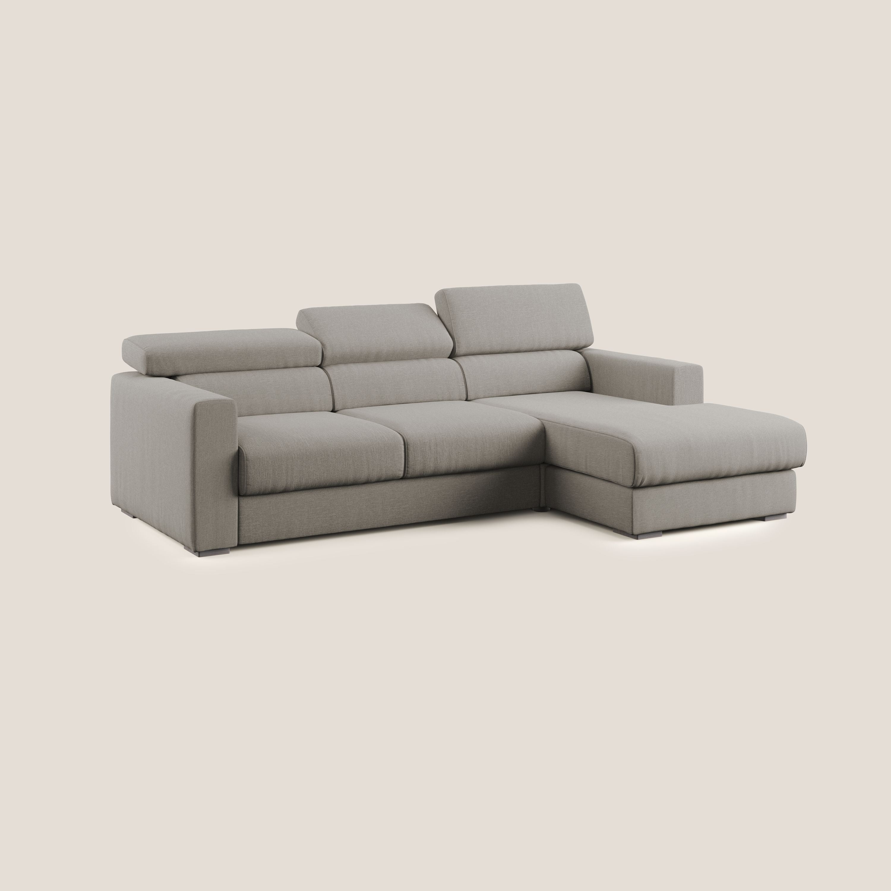 Dylan divano angolare con pouf estraibile poggiapiedi in tessuto simil cotone impermeabile T13 tortora - divani.store