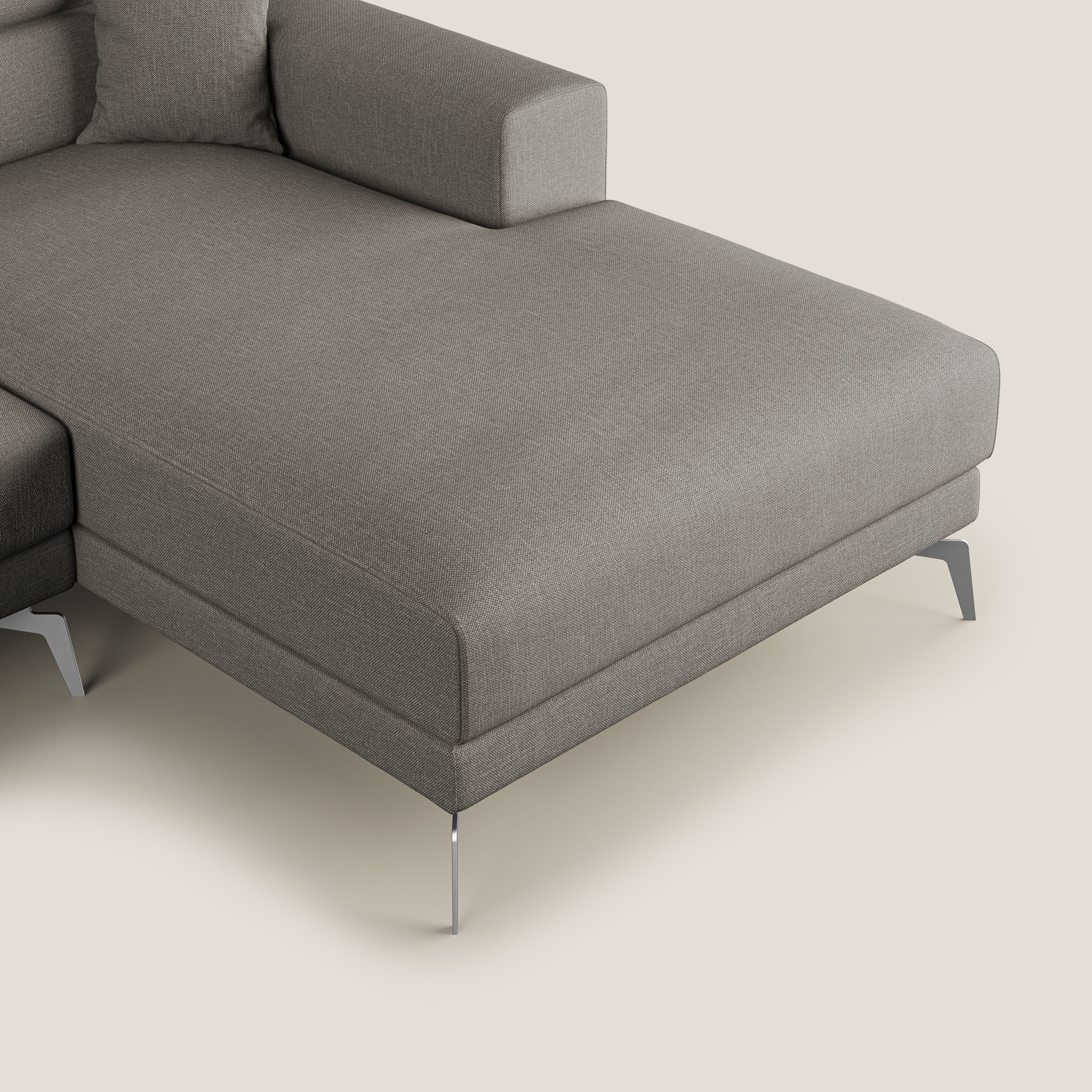 Blade Divano moderno angolare con poggiatesta reclinabili in tessuto impermeabile simil-cotone T13 tortora - divani.store