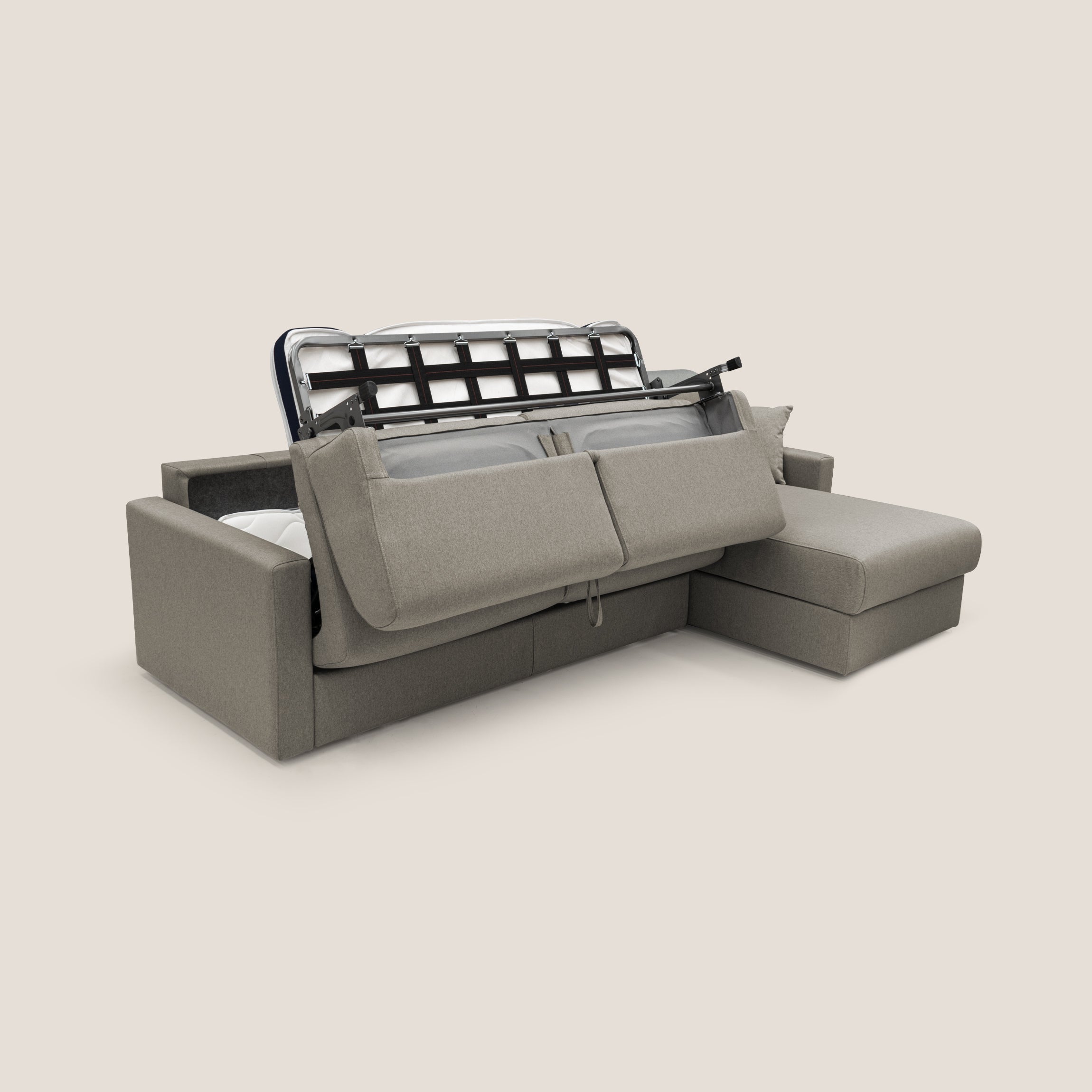 Chris Divano letto angolare 5 posti in tessuto impermeabile T13 tortora - divani.store