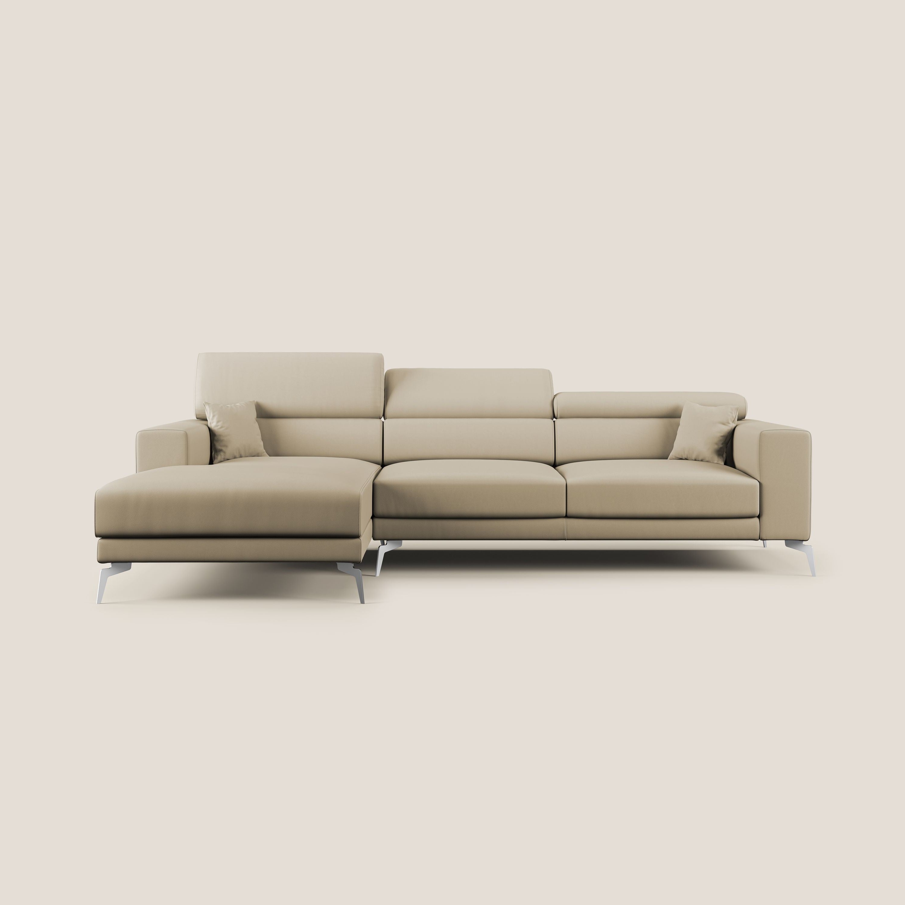 Blade Divano moderno angolare con poggiatesta reclinabili in Ecopelle T04 beige - divani.store