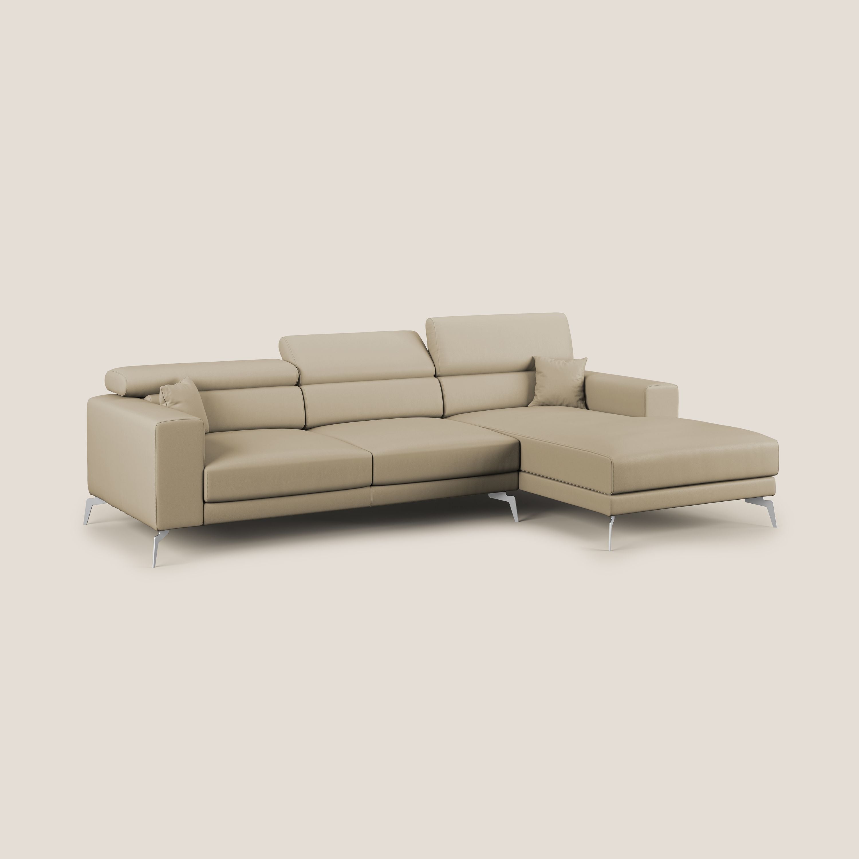 Blade Divano moderno angolare con poggiatesta reclinabili in Ecopelle T04 beige - divani.store