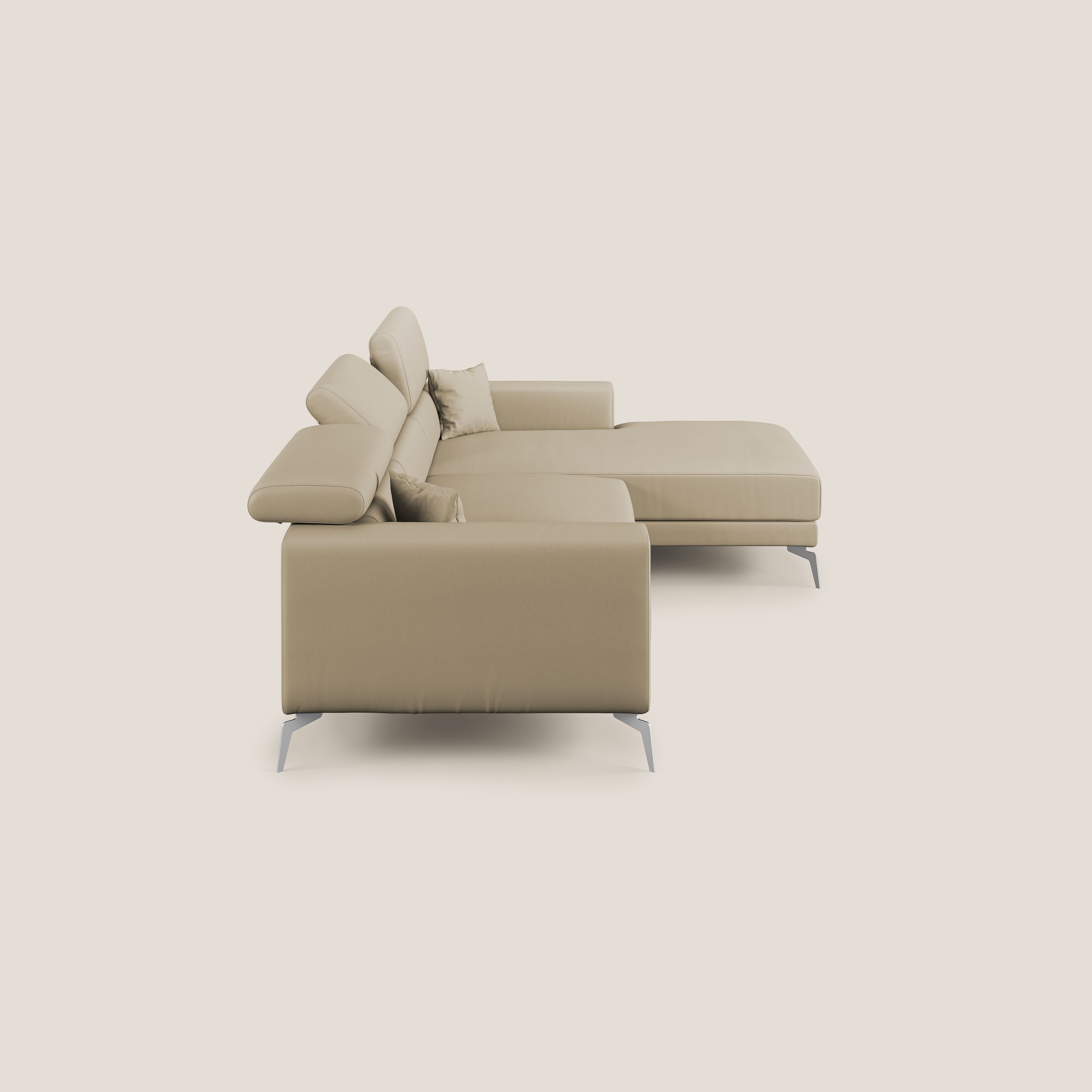 Blade Divano moderno angolare con poggiatesta reclinabili in Ecopelle T04 beige - divani.store