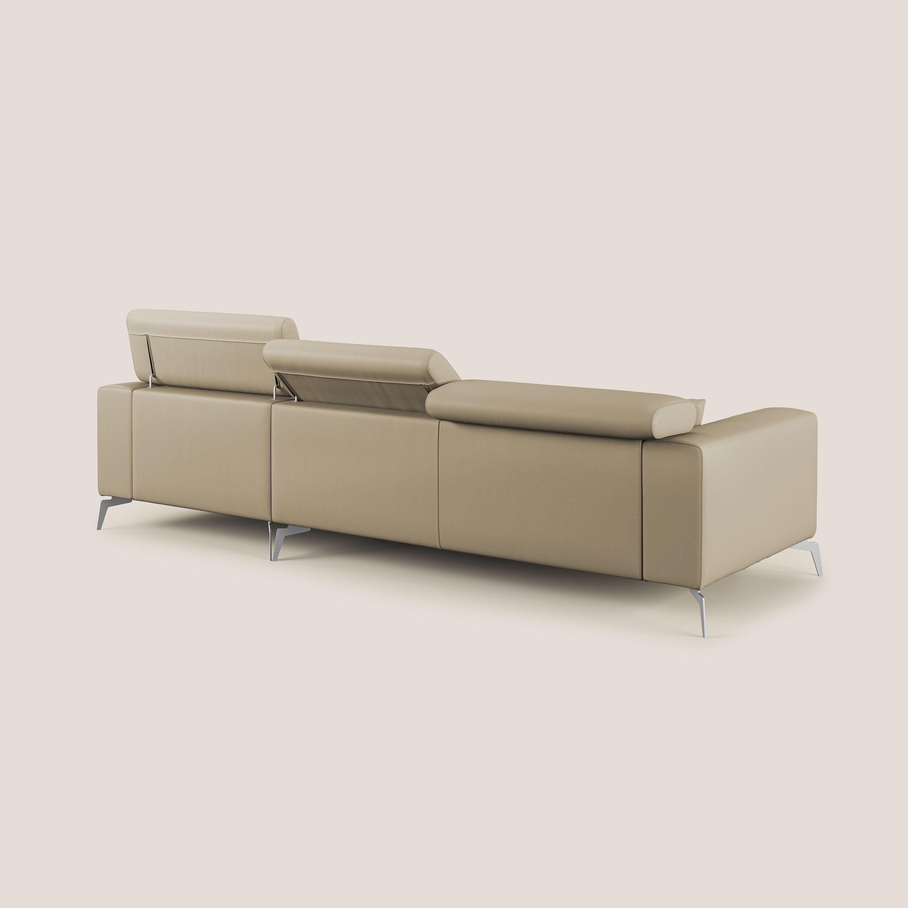 Blade Divano moderno angolare con poggiatesta reclinabili in Ecopelle T04 beige - divani.store