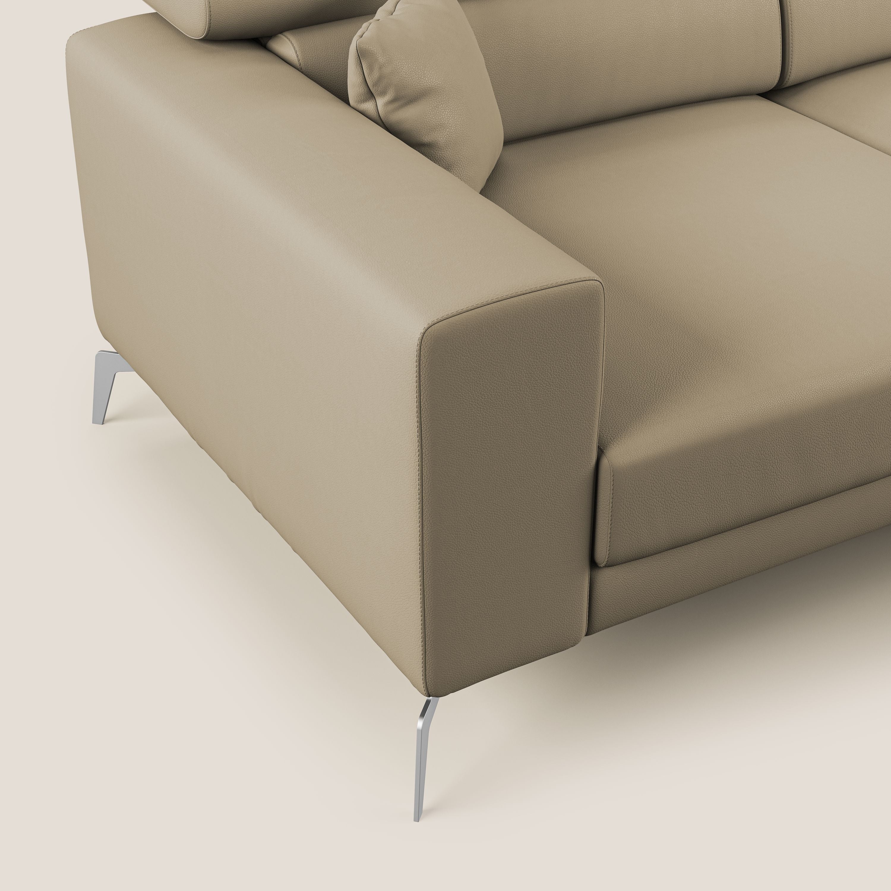 Blade Divano moderno angolare con poggiatesta reclinabili in Ecopelle T04 beige - divani.store