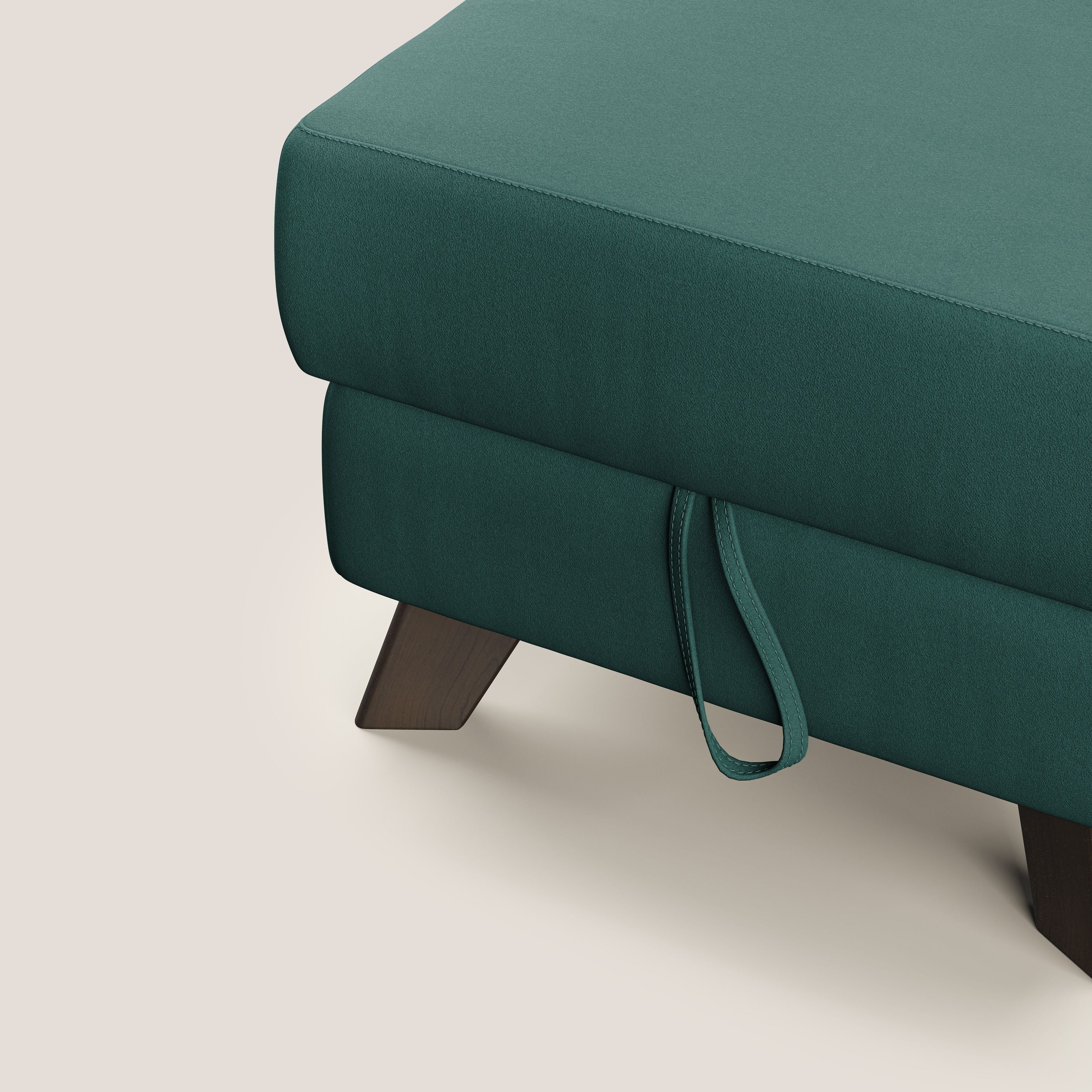 Moon Pouf contenitore e piedini alti in microfibra impermeabile T11 petrolio - divani.store