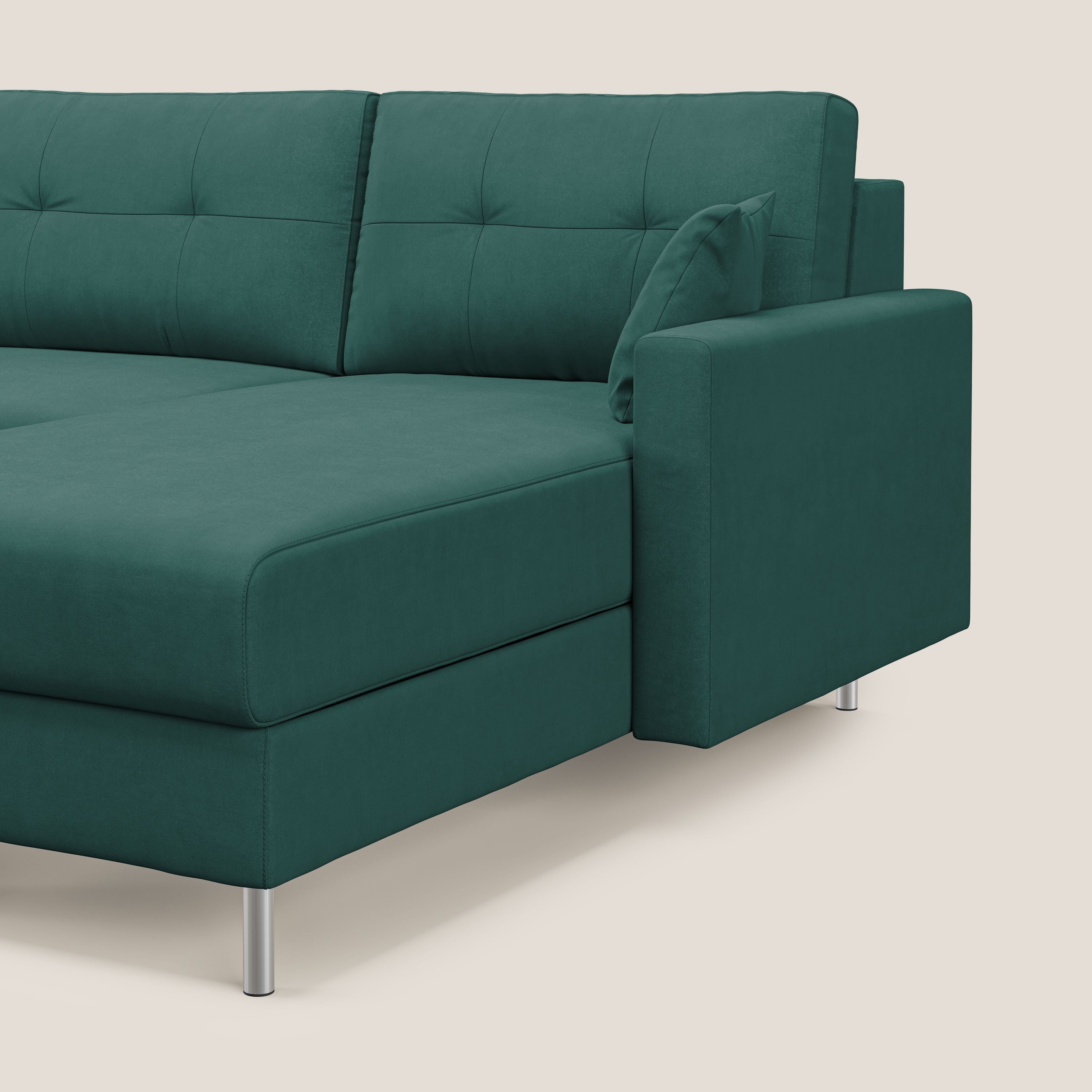 Megan divano letto angolare in microfibra smacchiabile T11 petrolio - divani.store