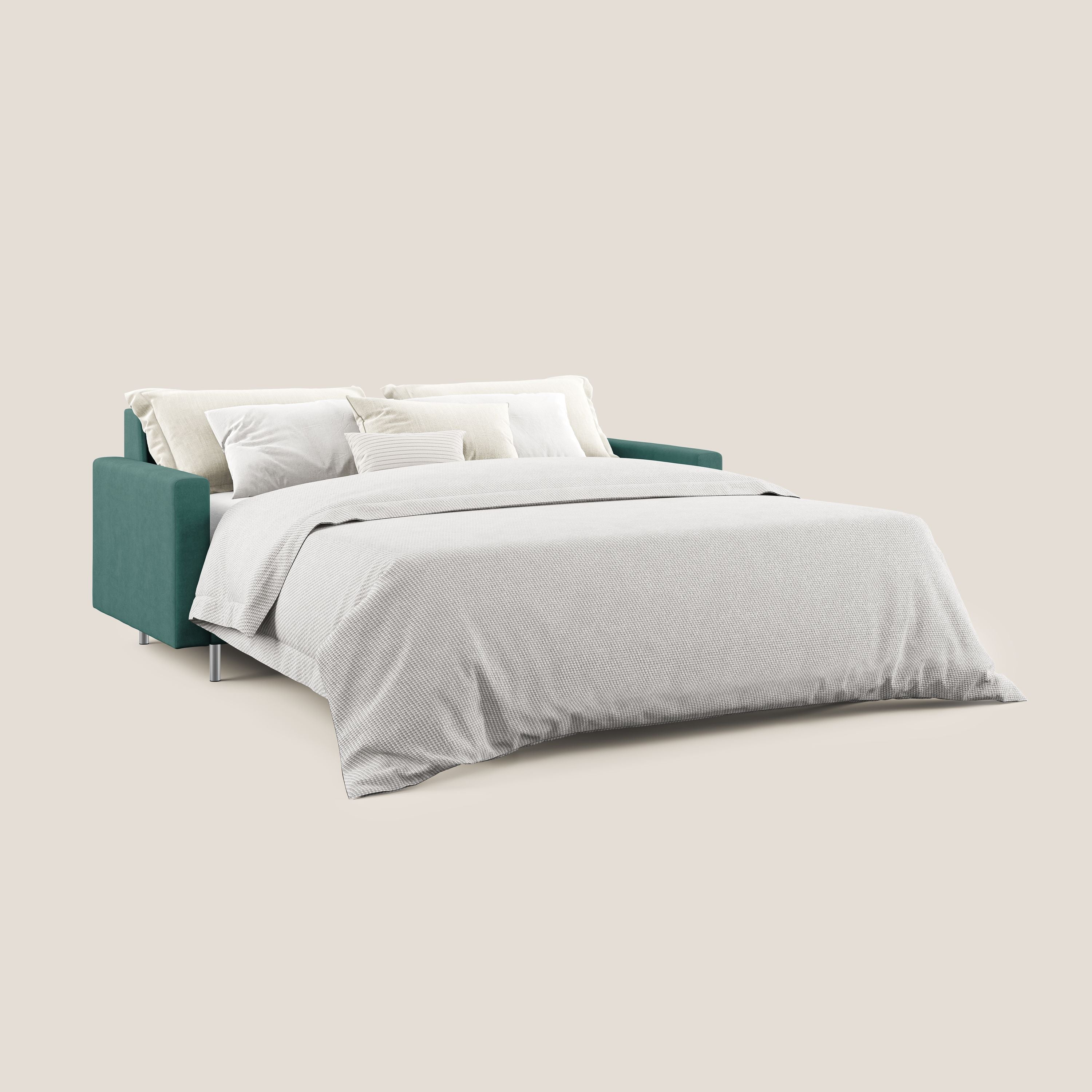 Megan divano letto matrimoniale in microfibra smacchiabile T11 petrolio - divani.store