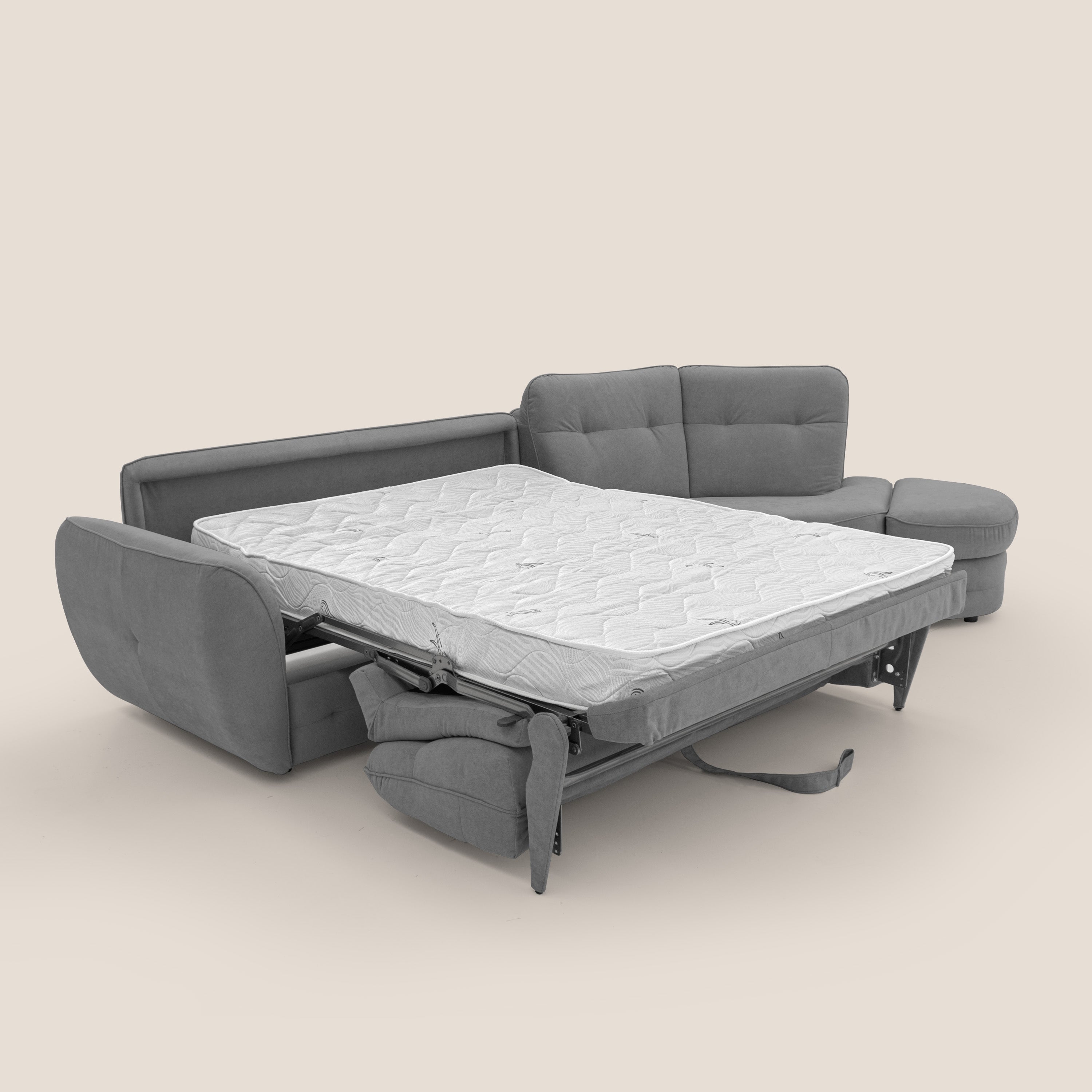 Zeus divano letto angolare con materasso H18 cm pouf mobile in tessuto impermeabile T02 - divani.store