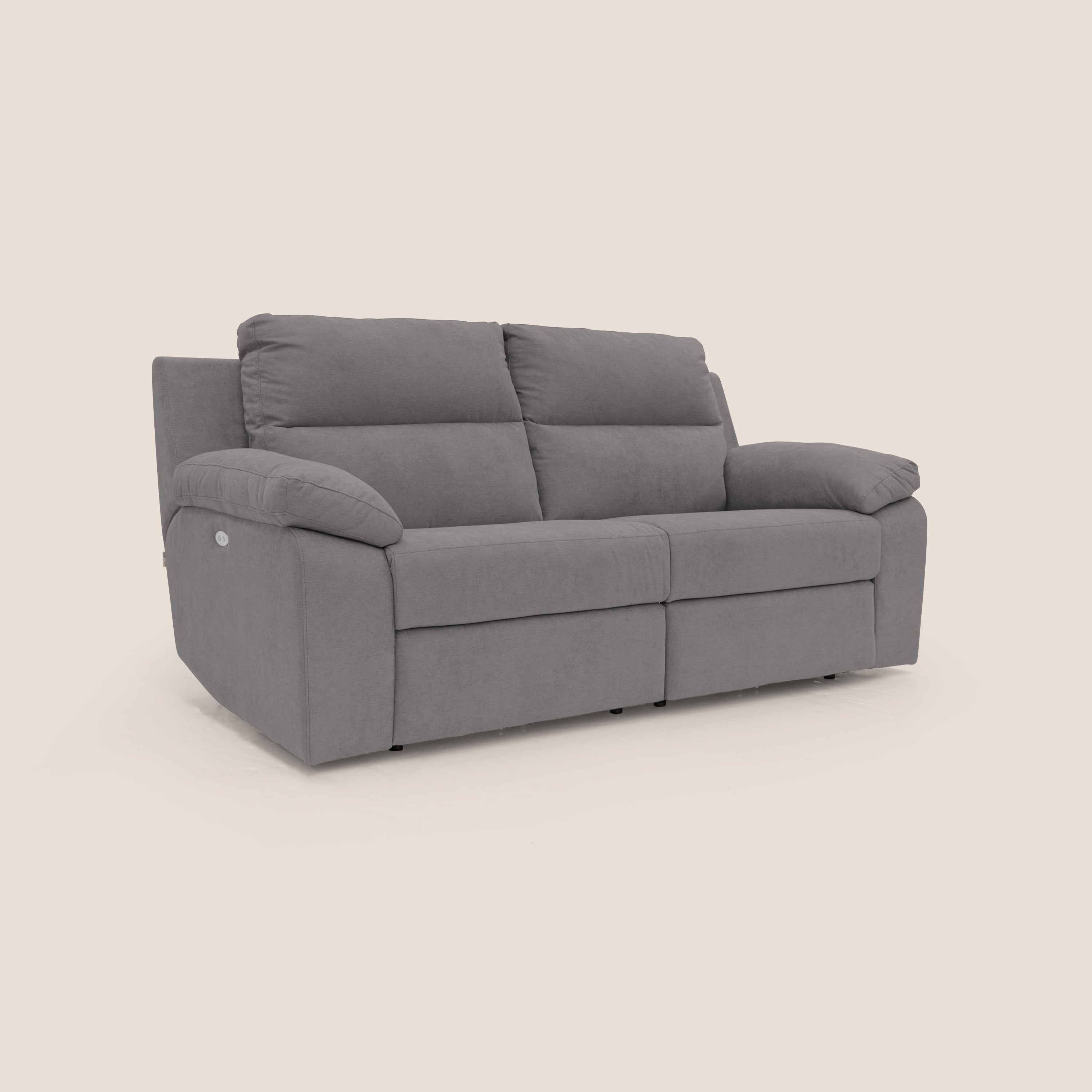 Romeo Divano relax con recliner elettrico in morbido tessuto impermeabile T02 grigio - divani.store