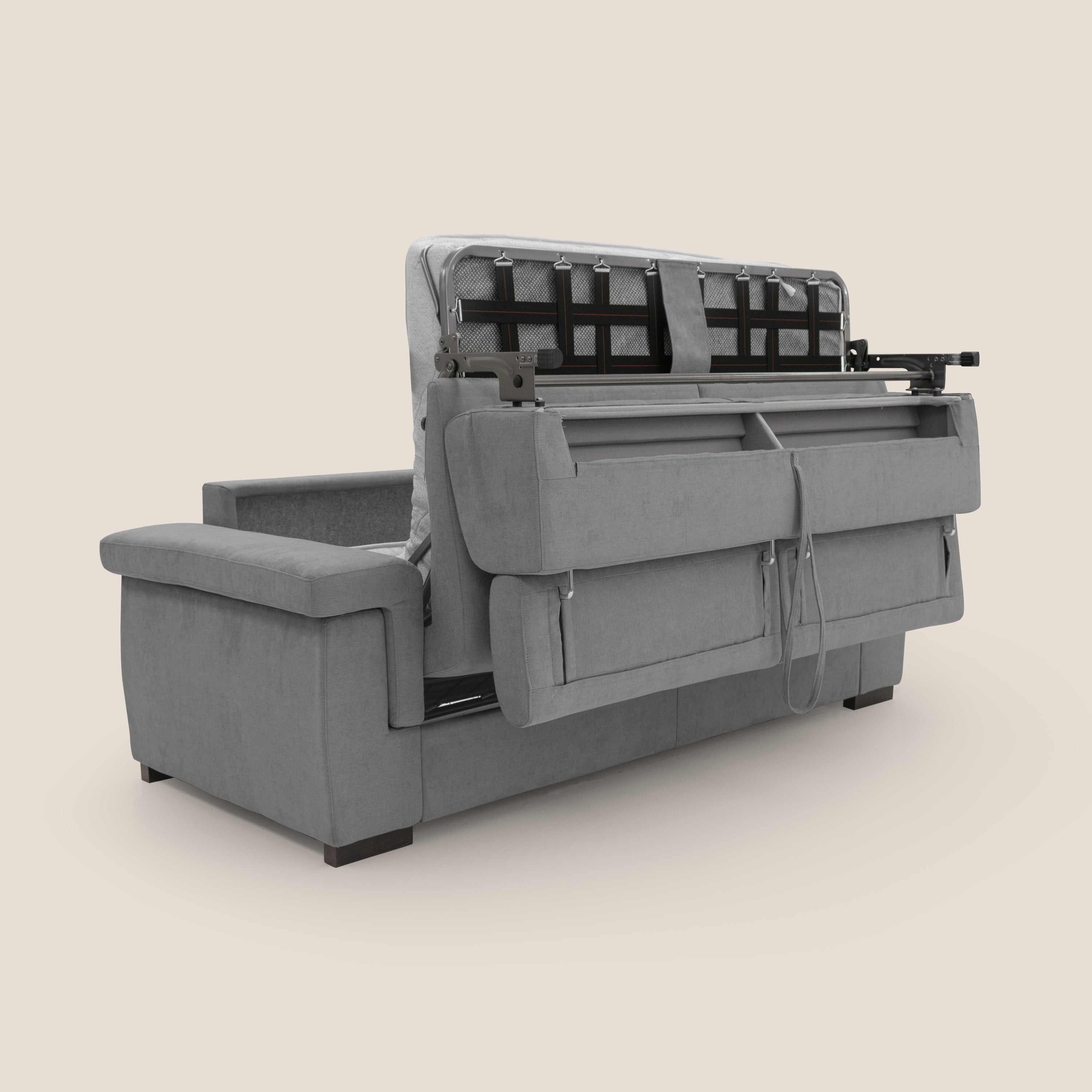 Bjorn divano letto sfoderabile con materasso H18 cm e poggiatesta reclinabili in tessuto impermeabile T02 grigio - divani.store
