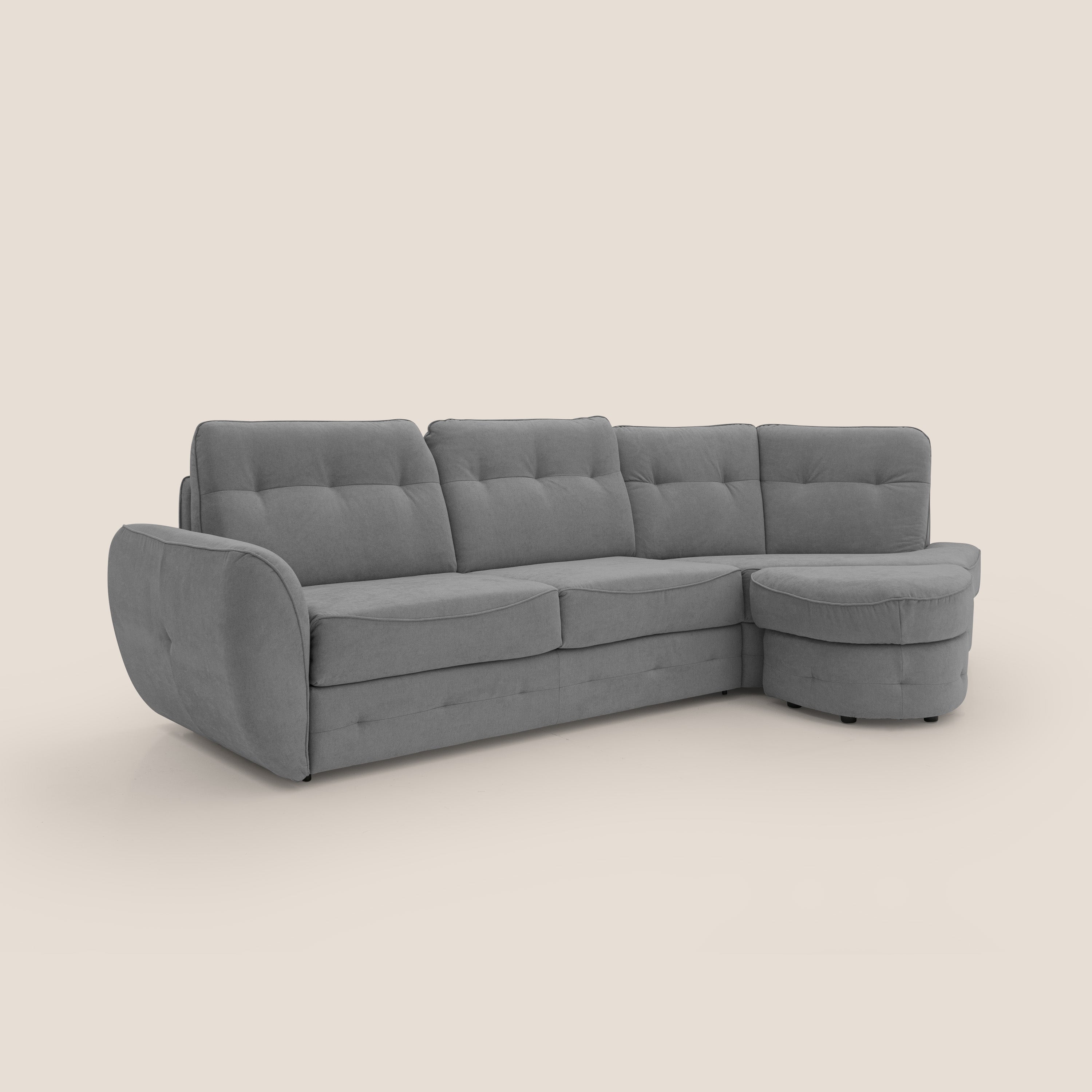 Zeus divano letto angolare con materasso H18 cm pouf mobile in tessuto impermeabile T02 - divani.store