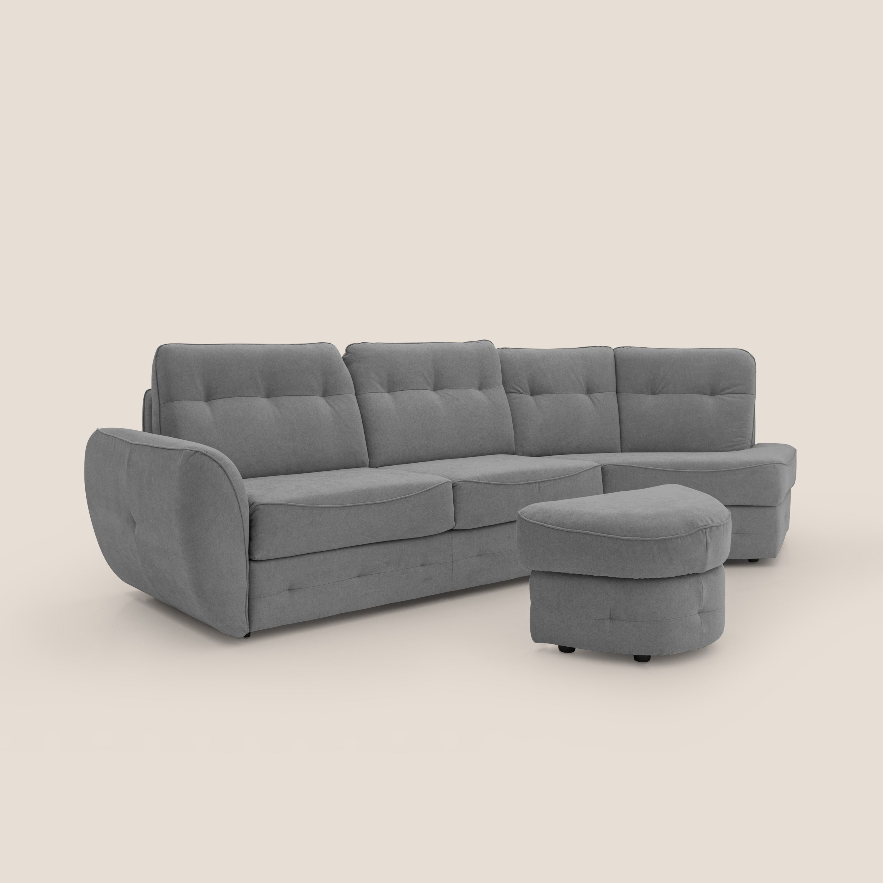 Zeus divano letto angolare con materasso H18 cm pouf mobile in tessuto impermeabile T02 - divani.store