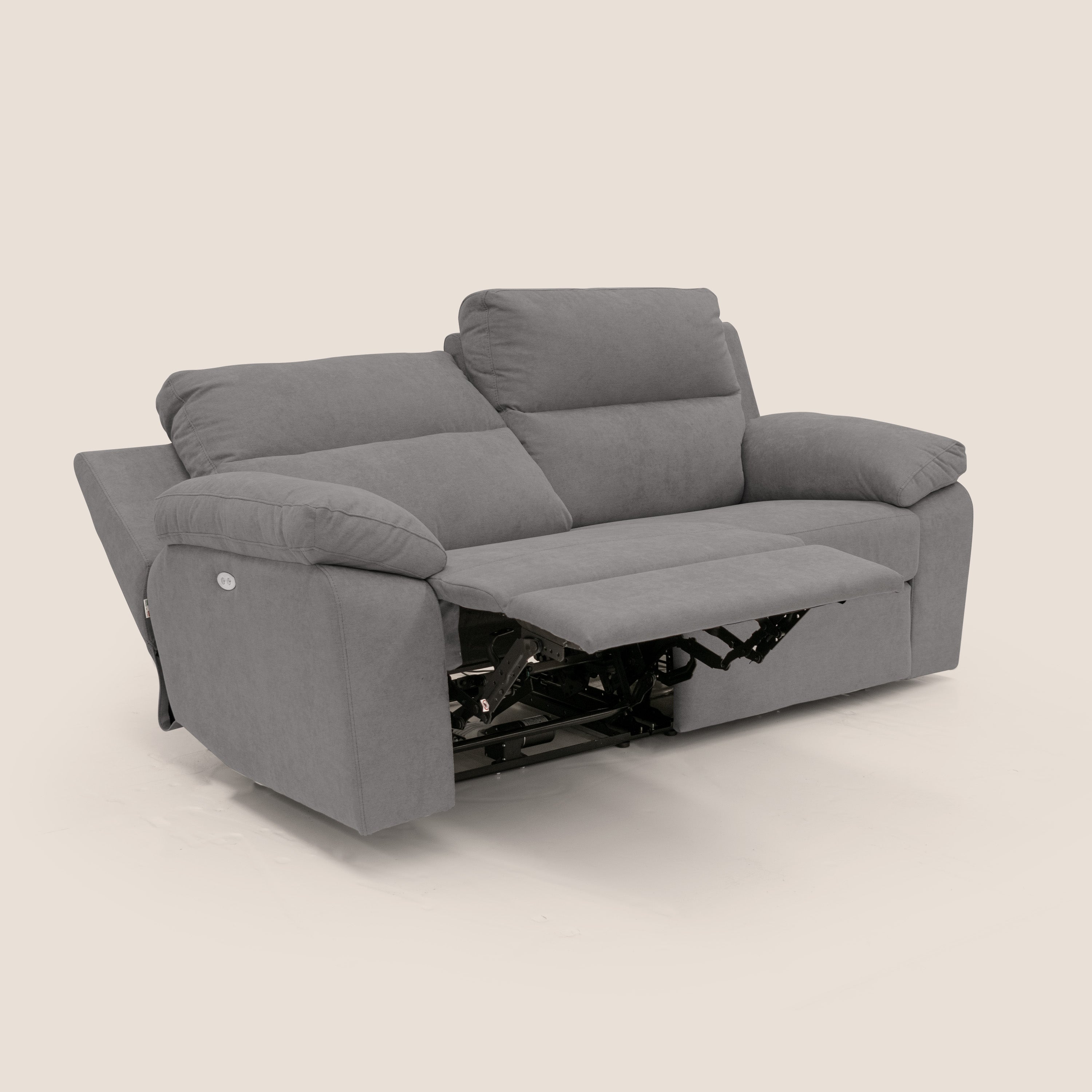 Romeo Divano relax con recliner elettrico in morbido tessuto impermeabile T02 grigio - divani.store