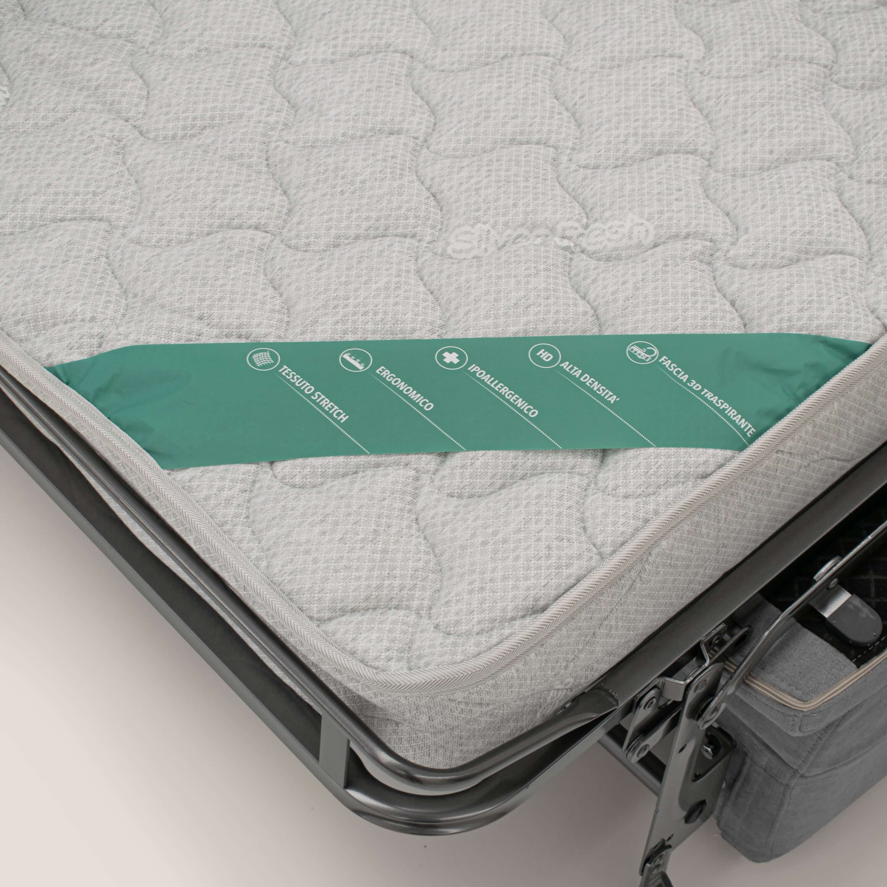 Bjorn divano letto sfoderabile con materasso H18 cm e poggiatesta reclinabili in tessuto impermeabile T02 grigio - divani.store