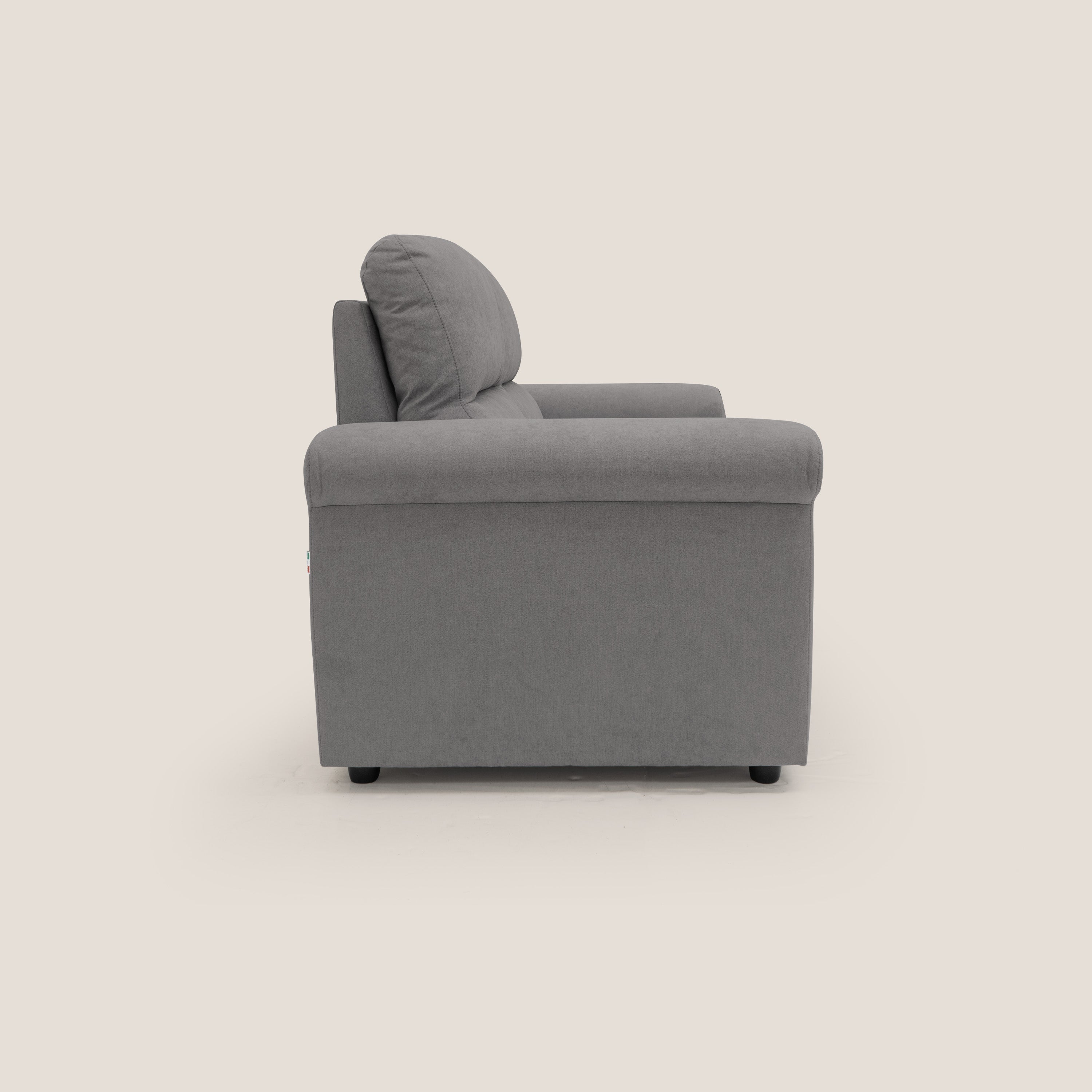 Minerva divano con pouf estraibile poggiapiedi in tessuto morbido impermeabile T02 grigio - divani.store
