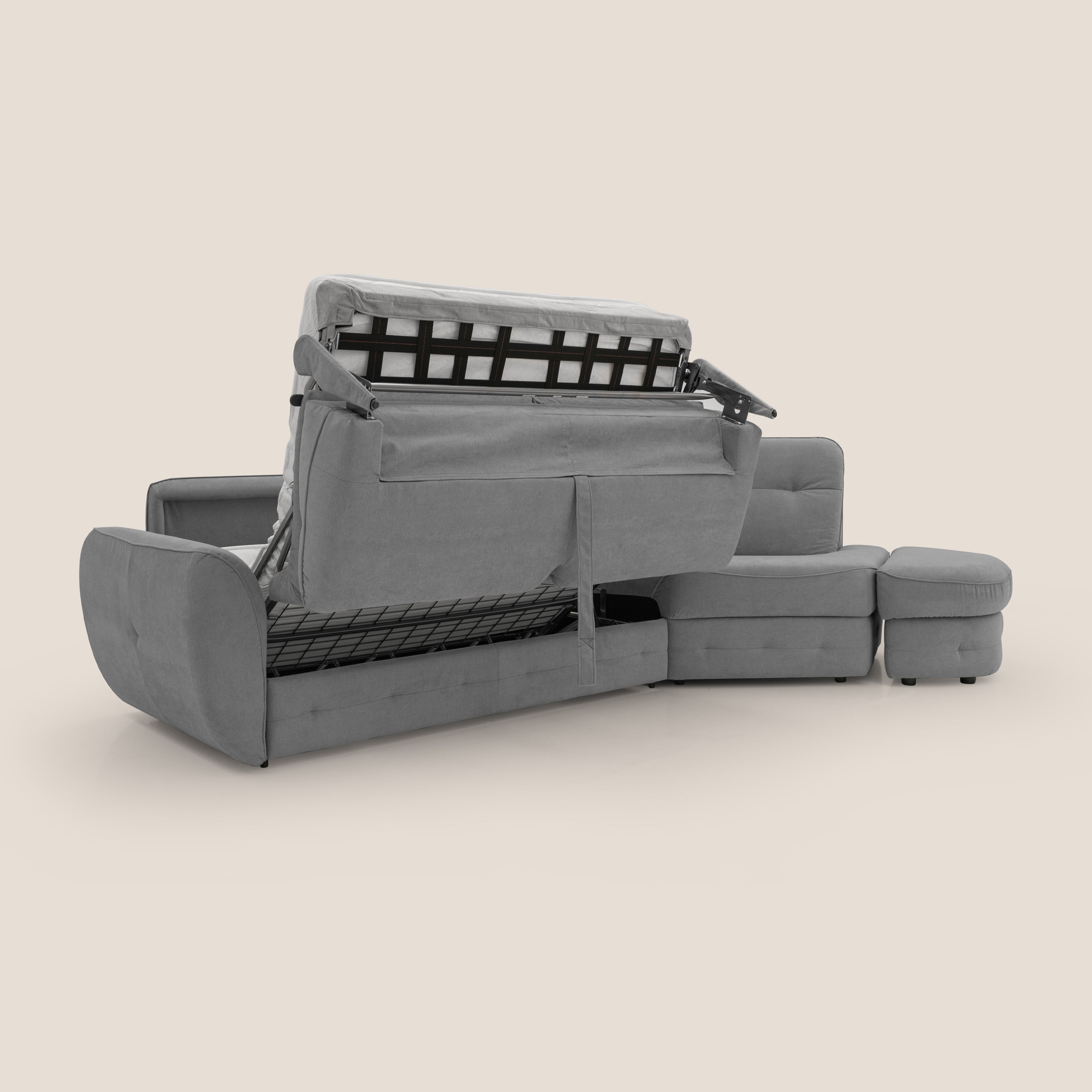 Zeus divano letto angolare con materasso H18 cm pouf mobile in tessuto impermeabile T02 - divani.store