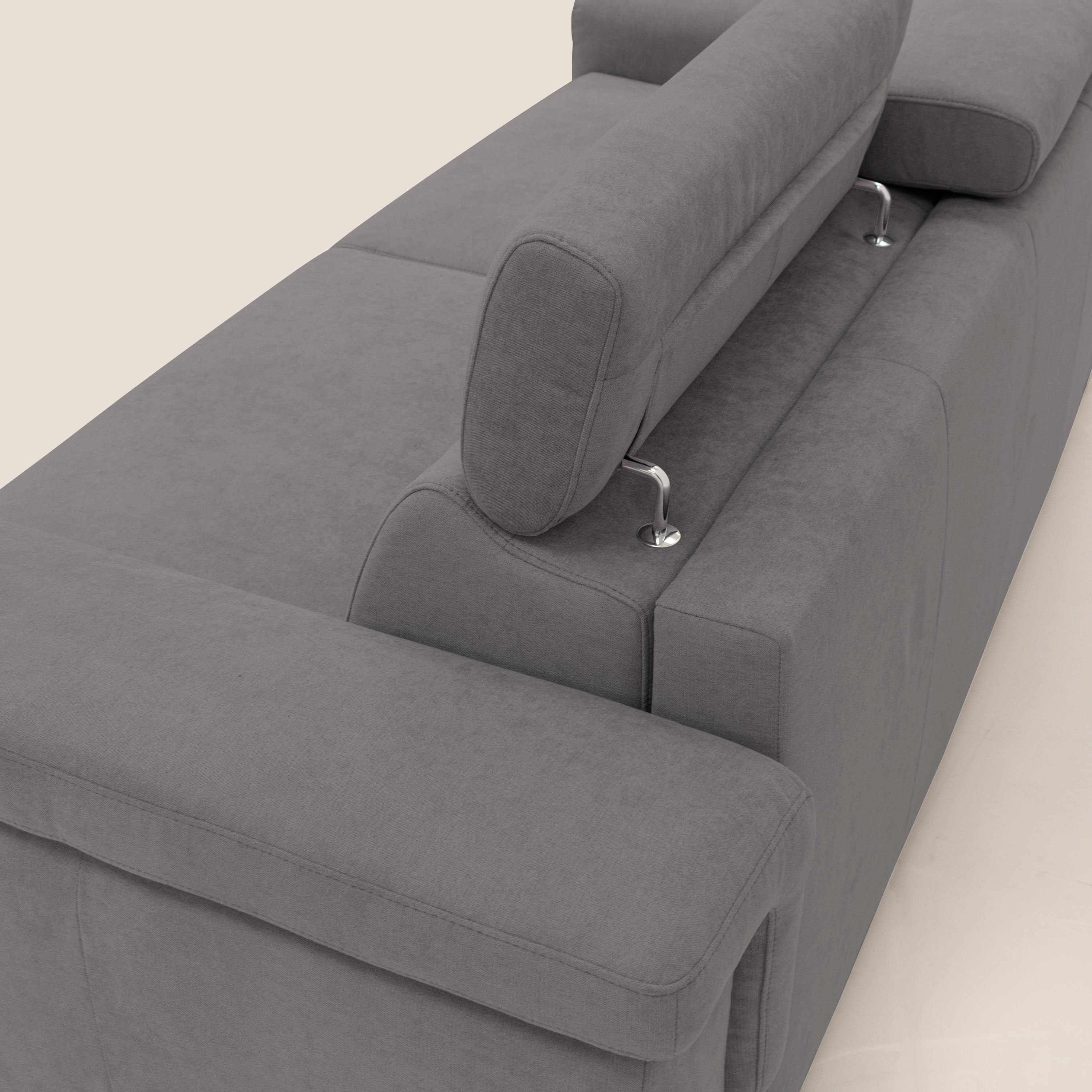 Giunone divano letto con materasso alto 18 cm e poggiatesta reclinabili in tessuto impermeabile T02 grigio - divani.store