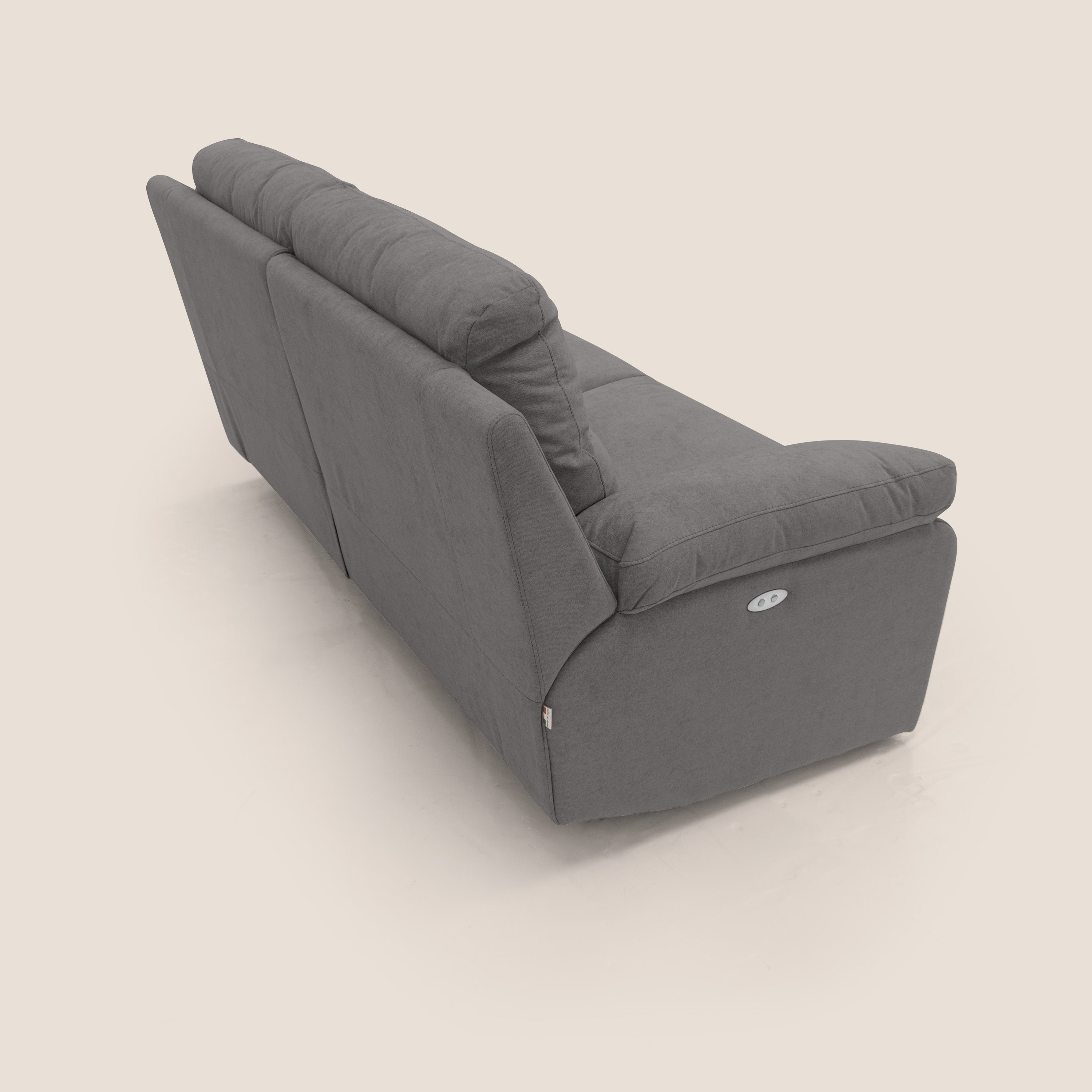 Romeo Divano relax con recliner elettrico in morbido tessuto impermeabile T02 grigio - divani.store