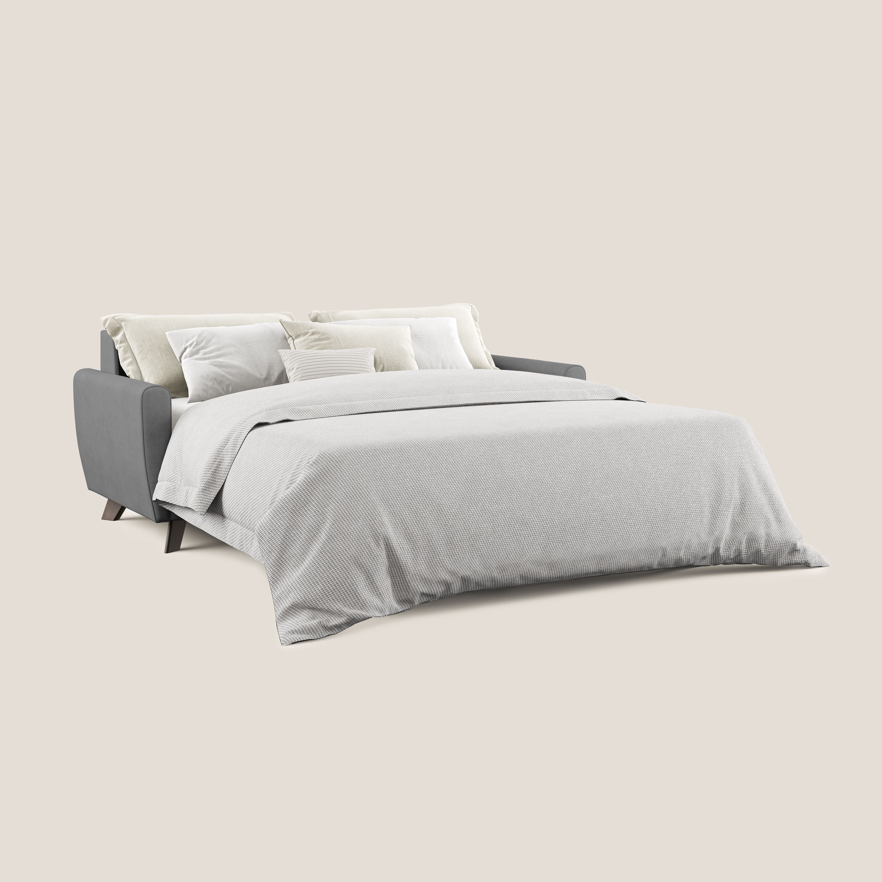 Callisto Divano letto matrimoniale in tessuto morbido impermeabile T02 grigio - divani.store