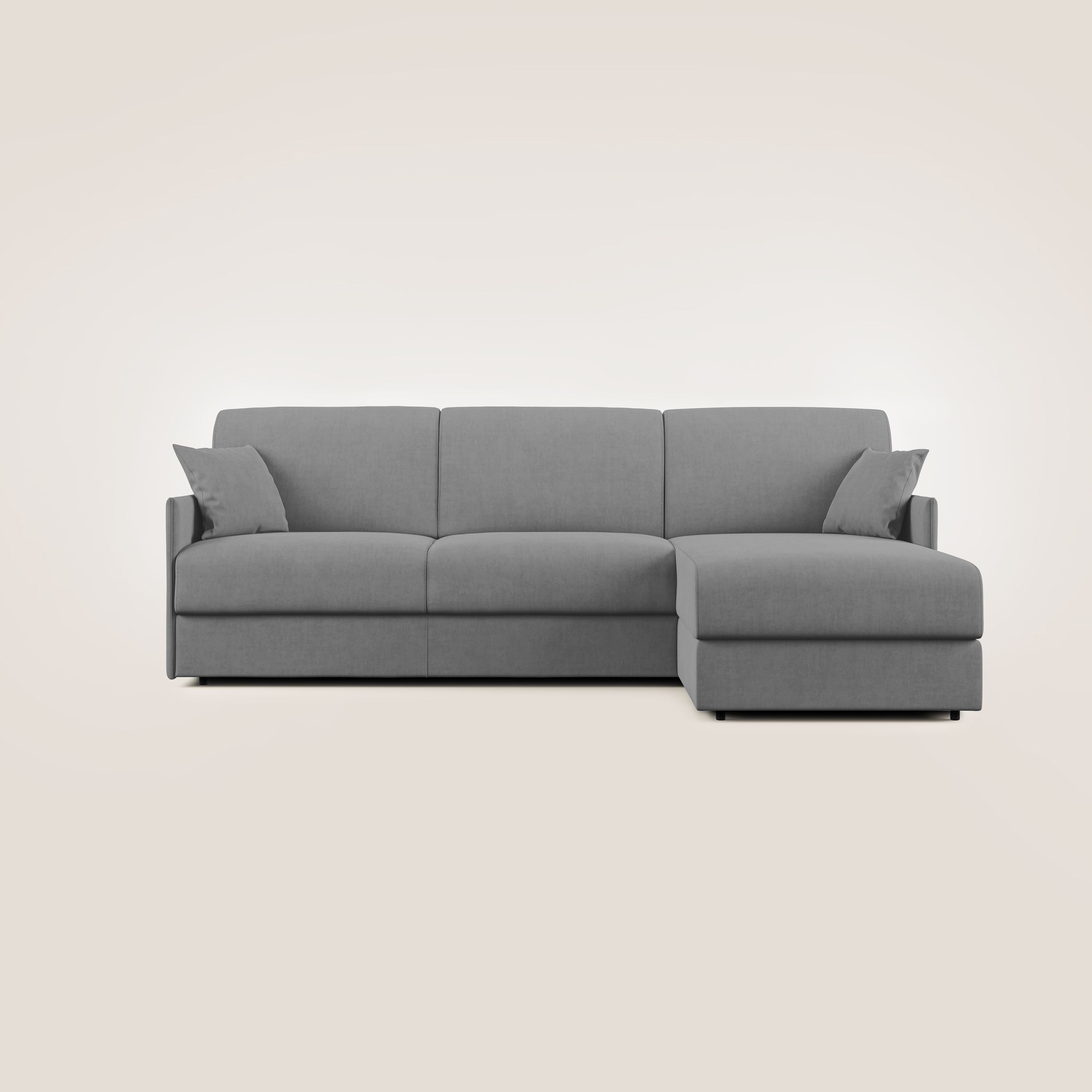 Evans Divano letto angolare con penisola in morbido tessuto impermeabile T02 grigio - divani.store