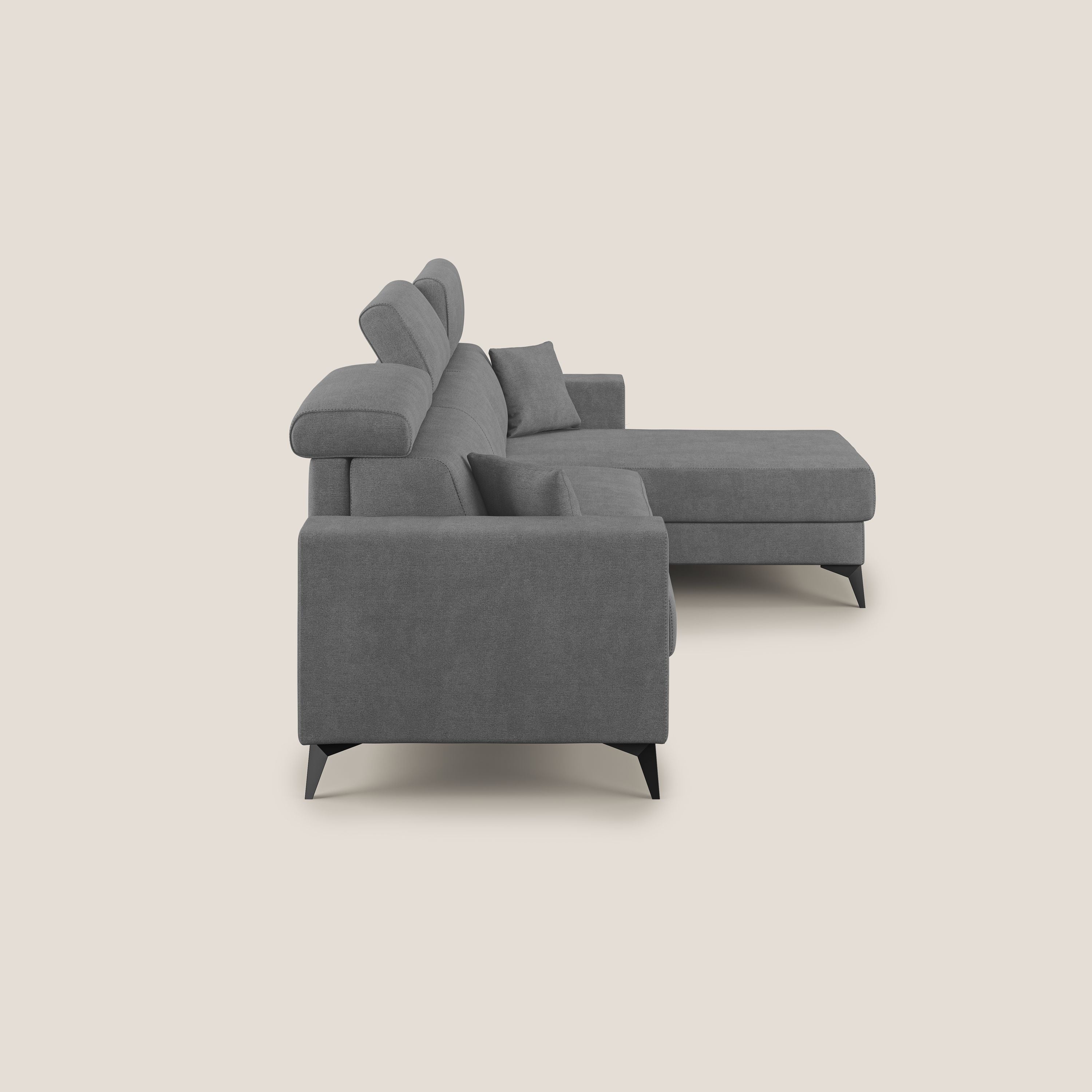 Pegaso divano letto angolare con poggiatesta reclinabili e rivestimento impermeabile T02 grigio - divani.store
