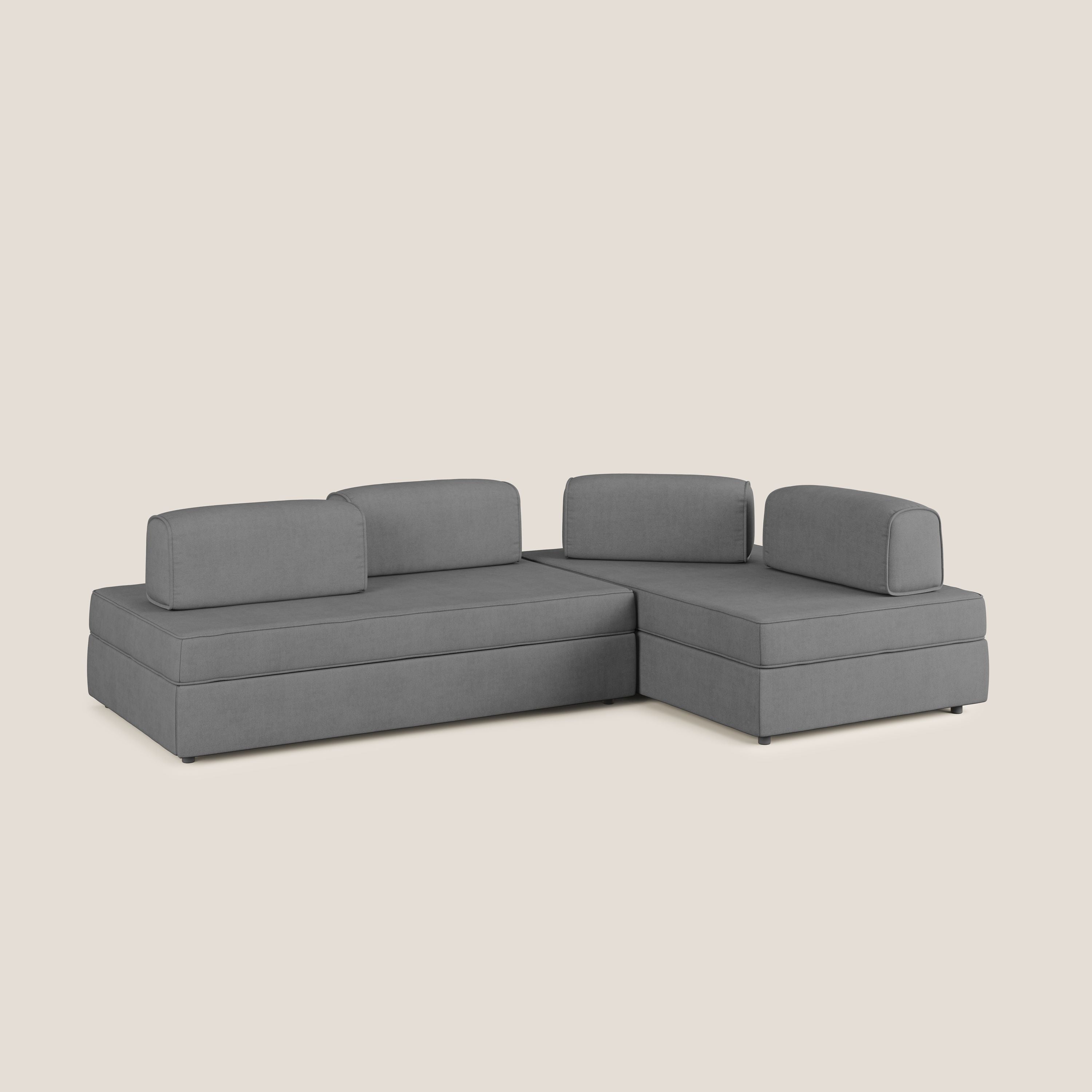 Liberty divano angolare con pouf estraibile e schienali movibili in tessuto morbido impermeabile T02 grigio - divani.store