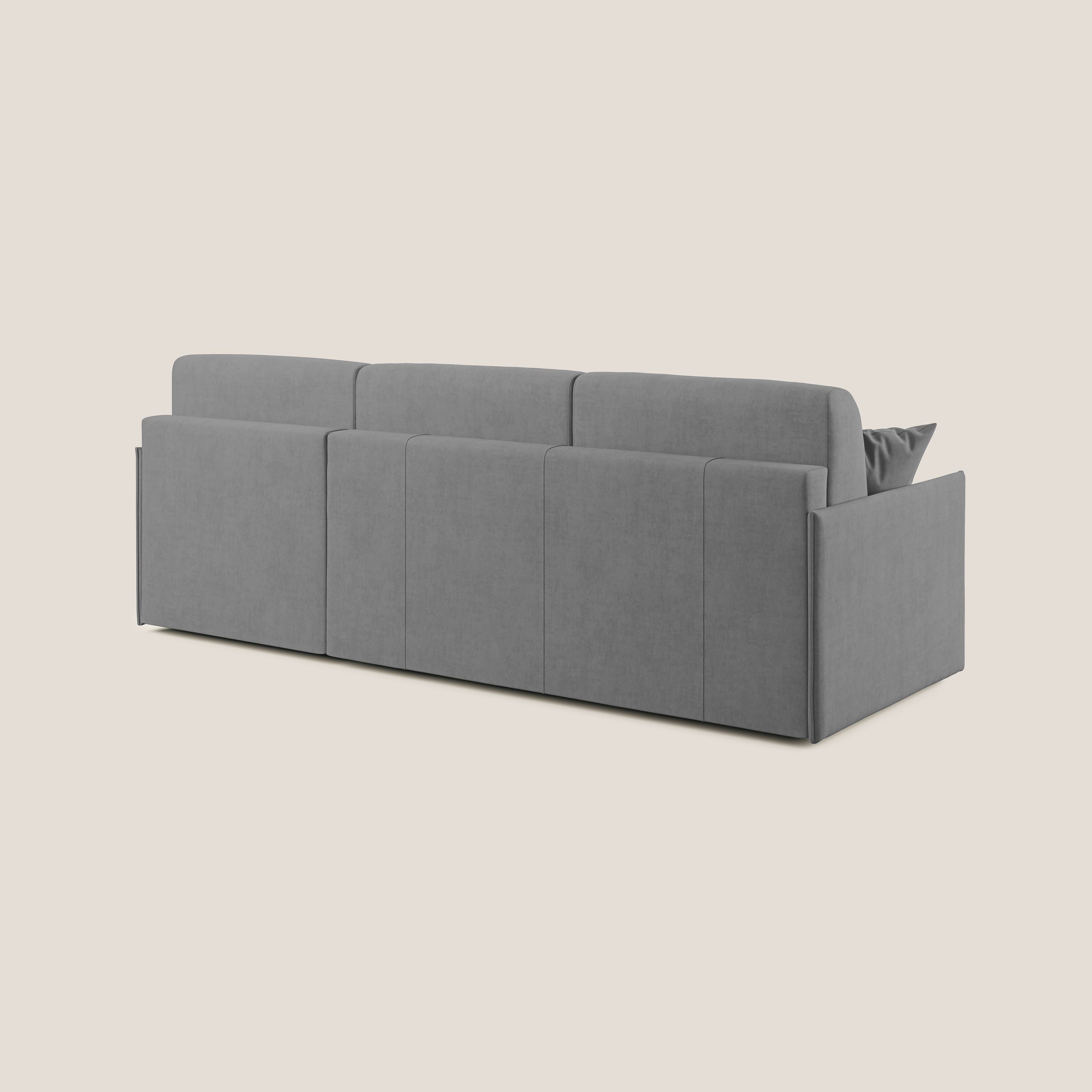 Evans Divano letto angolare con penisola in morbido tessuto impermeabile T02 grigio - divani.store